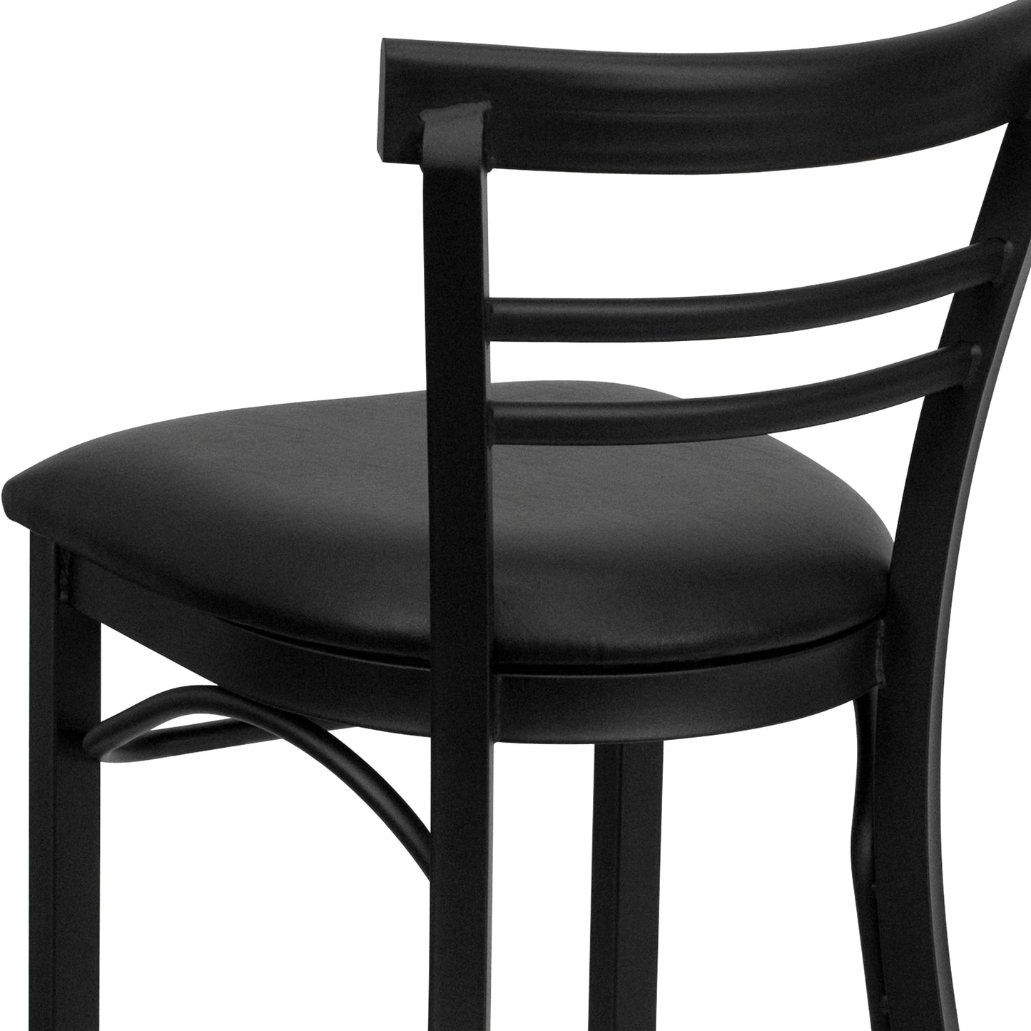 HERCULES Series Black Two-Slat Ladder Back Metal Restaurant Barstool - Black Vinyl Seat Black Vinyl Seat/Black Metal Frame XU-DG6R9BLAD-BAR-BLKV-GG