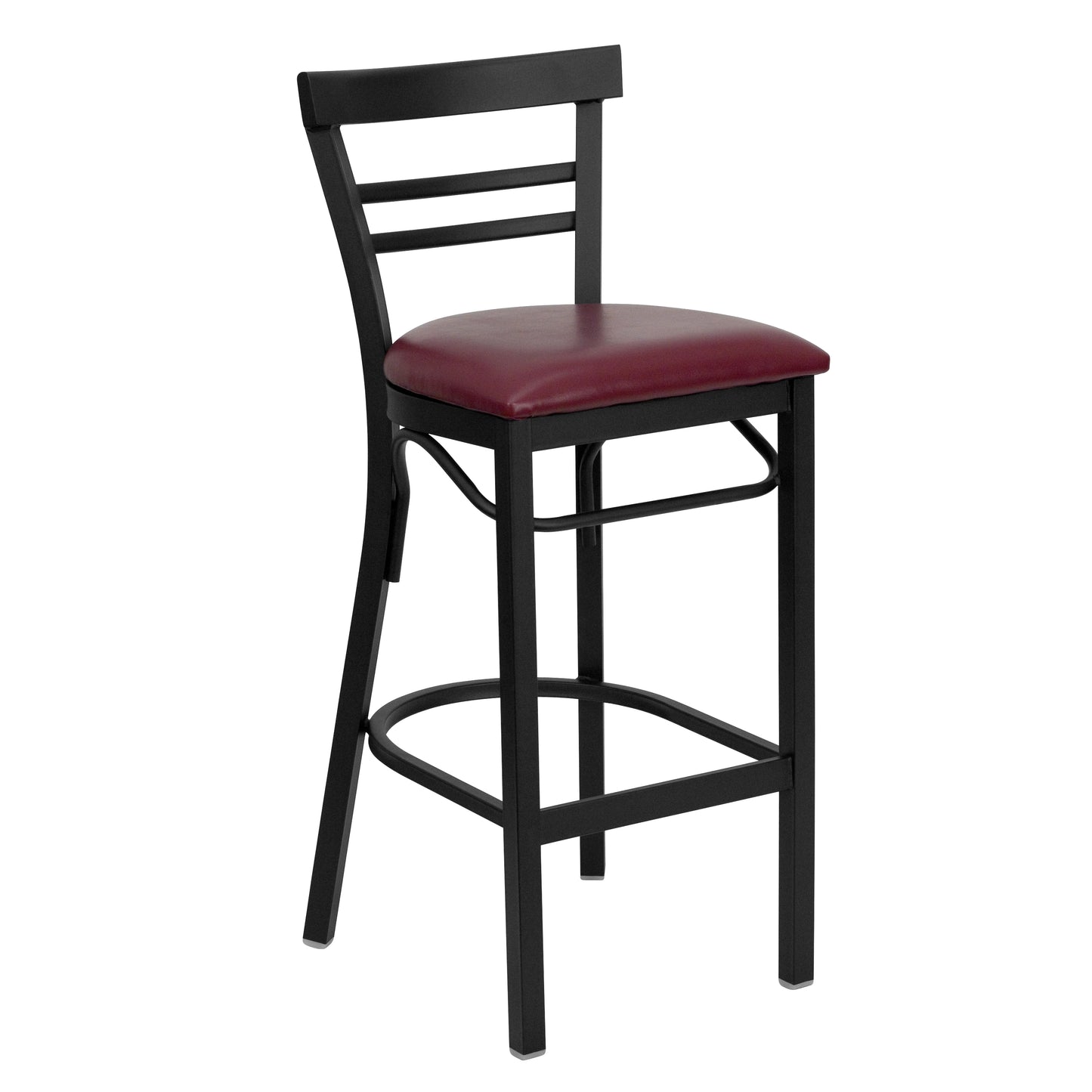 HERCULES Series Black Two-Slat Ladder Back Metal Restaurant Barstool - Burgundy Vinyl Seat Burgundy Vinyl Seat/Black Metal Frame XU-DG6R9BLAD-BAR-BURV-GG