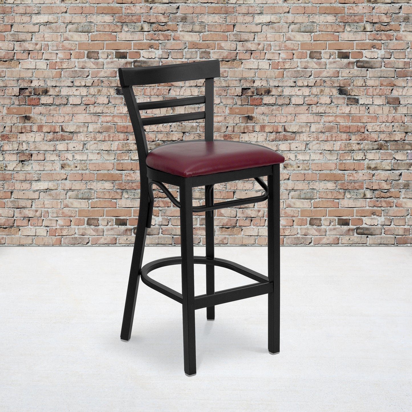 HERCULES Series Black Two-Slat Ladder Back Metal Restaurant Barstool - Burgundy Vinyl Seat Burgundy Vinyl Seat/Black Metal Frame XU-DG6R9BLAD-BAR-BURV-GG