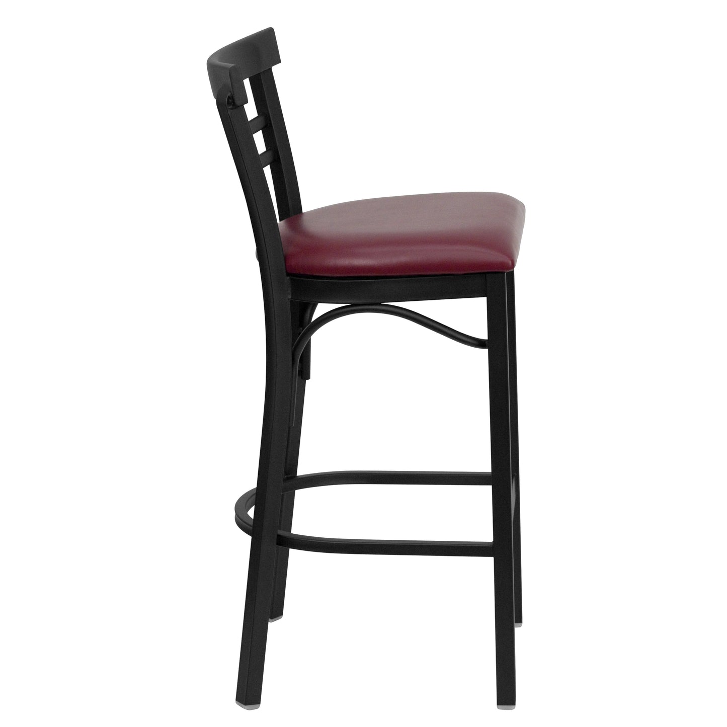 HERCULES Series Black Two-Slat Ladder Back Metal Restaurant Barstool - Burgundy Vinyl Seat Burgundy Vinyl Seat/Black Metal Frame XU-DG6R9BLAD-BAR-BURV-GG