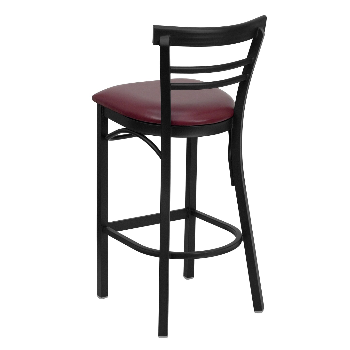 HERCULES Series Black Two-Slat Ladder Back Metal Restaurant Barstool - Burgundy Vinyl Seat Burgundy Vinyl Seat/Black Metal Frame XU-DG6R9BLAD-BAR-BURV-GG