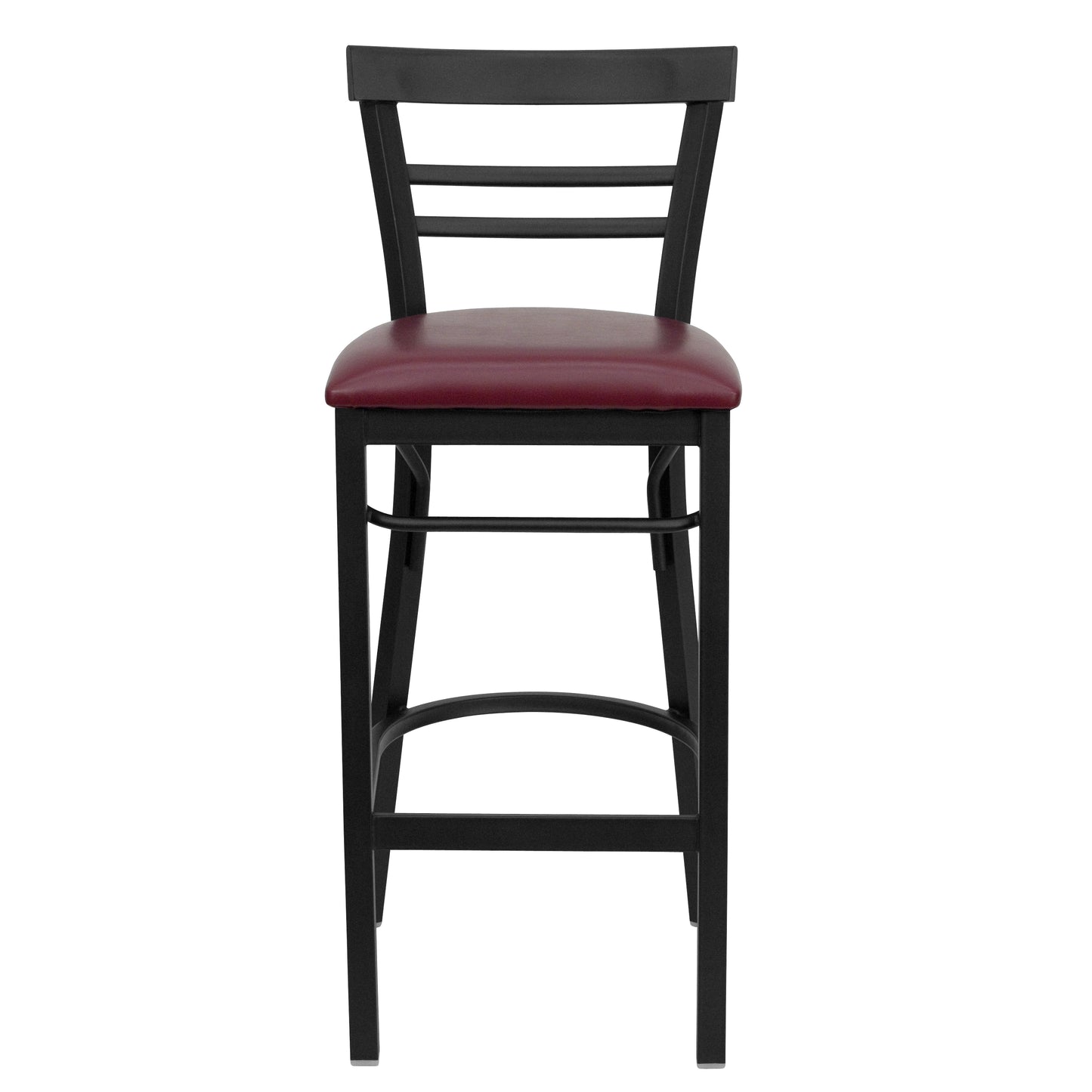 HERCULES Series Black Two-Slat Ladder Back Metal Restaurant Barstool - Burgundy Vinyl Seat Burgundy Vinyl Seat/Black Metal Frame XU-DG6R9BLAD-BAR-BURV-GG