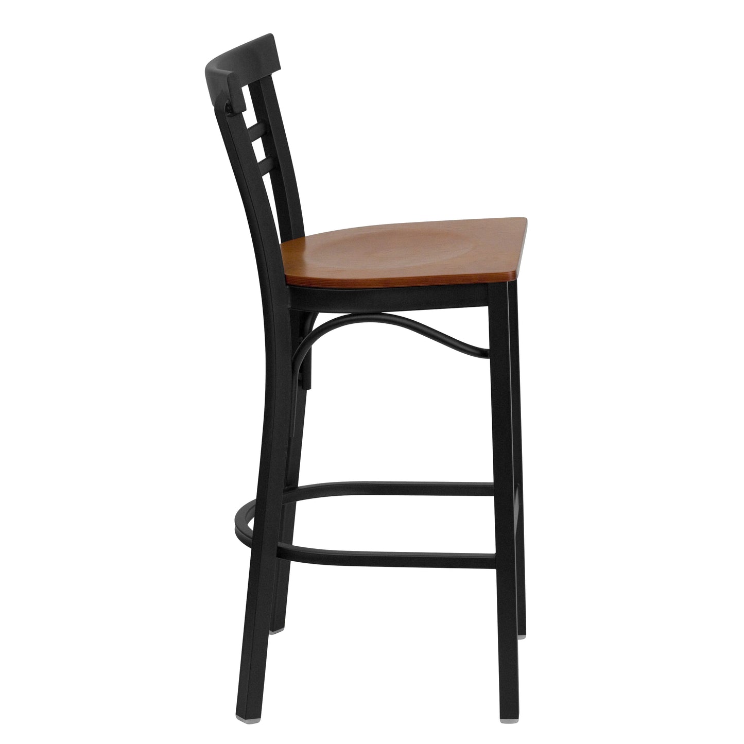 HERCULES Series Black Two-Slat Ladder Back Metal Restaurant Barstool - Cherry Wood Seat Cherry Wood Seat/Black Metal Frame