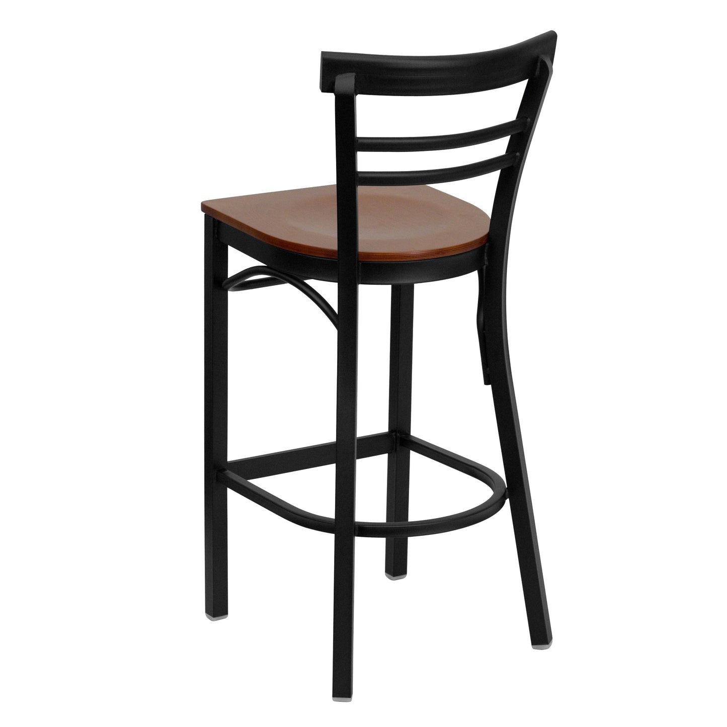 HERCULES Series Black Two-Slat Ladder Back Metal Restaurant Barstool - Cherry Wood Seat Cherry Wood Seat/Black Metal Frame