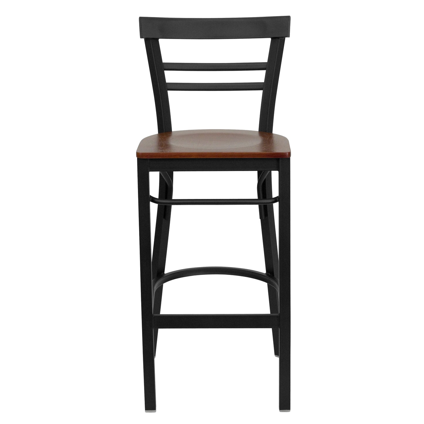 HERCULES Series Black Two-Slat Ladder Back Metal Restaurant Barstool - Cherry Wood Seat Cherry Wood Seat/Black Metal Frame