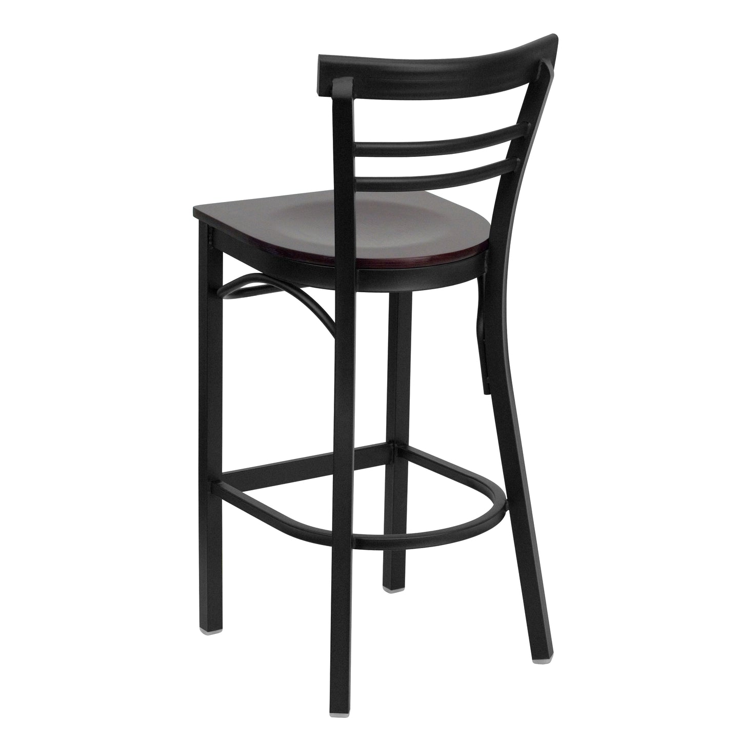 HERCULES Series Black Two-Slat Ladder Back Metal Restaurant Barstool - Mahogany Wood Seat Mahogany Wood Seat/Black Metal Frame