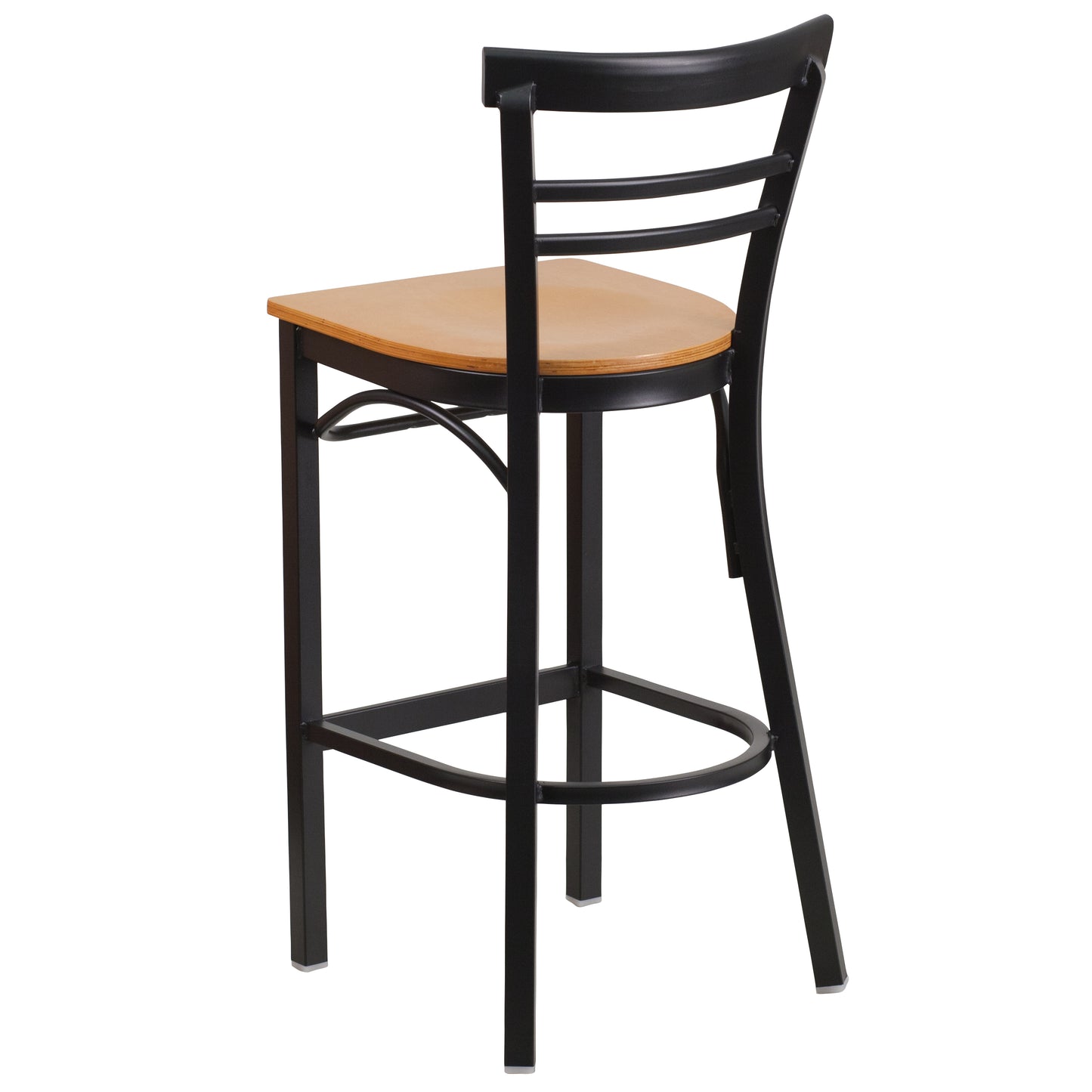 HERCULES Series Black Two-Slat Ladder Back Metal Restaurant Barstool - Natural Wood Seat Natural Wood Seat/Black Metal Frame