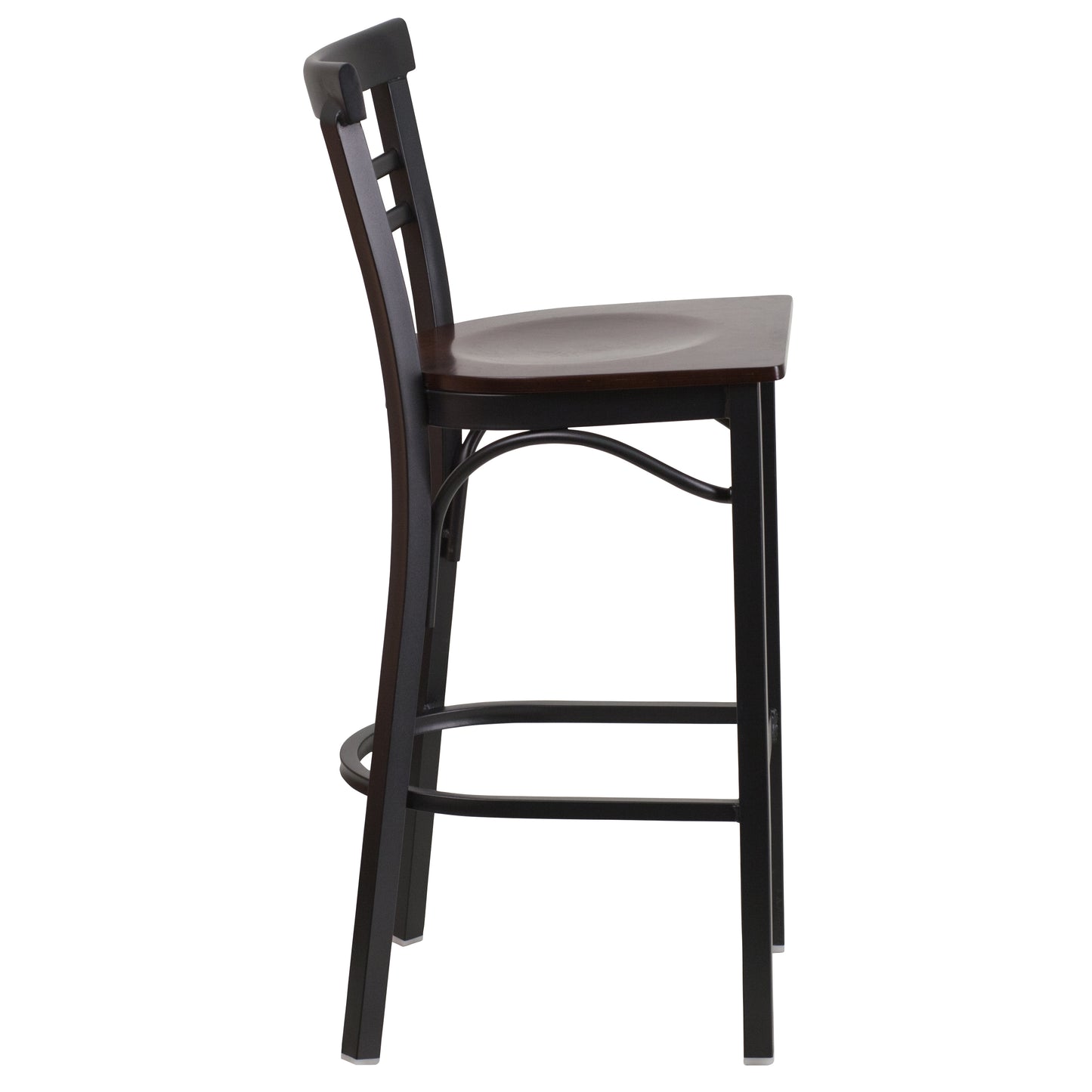 HERCULES Series Black Two-Slat Ladder Back Metal Restaurant Barstool - Walnut Wood Seat Walnut Wood Seat/Black Metal Frame