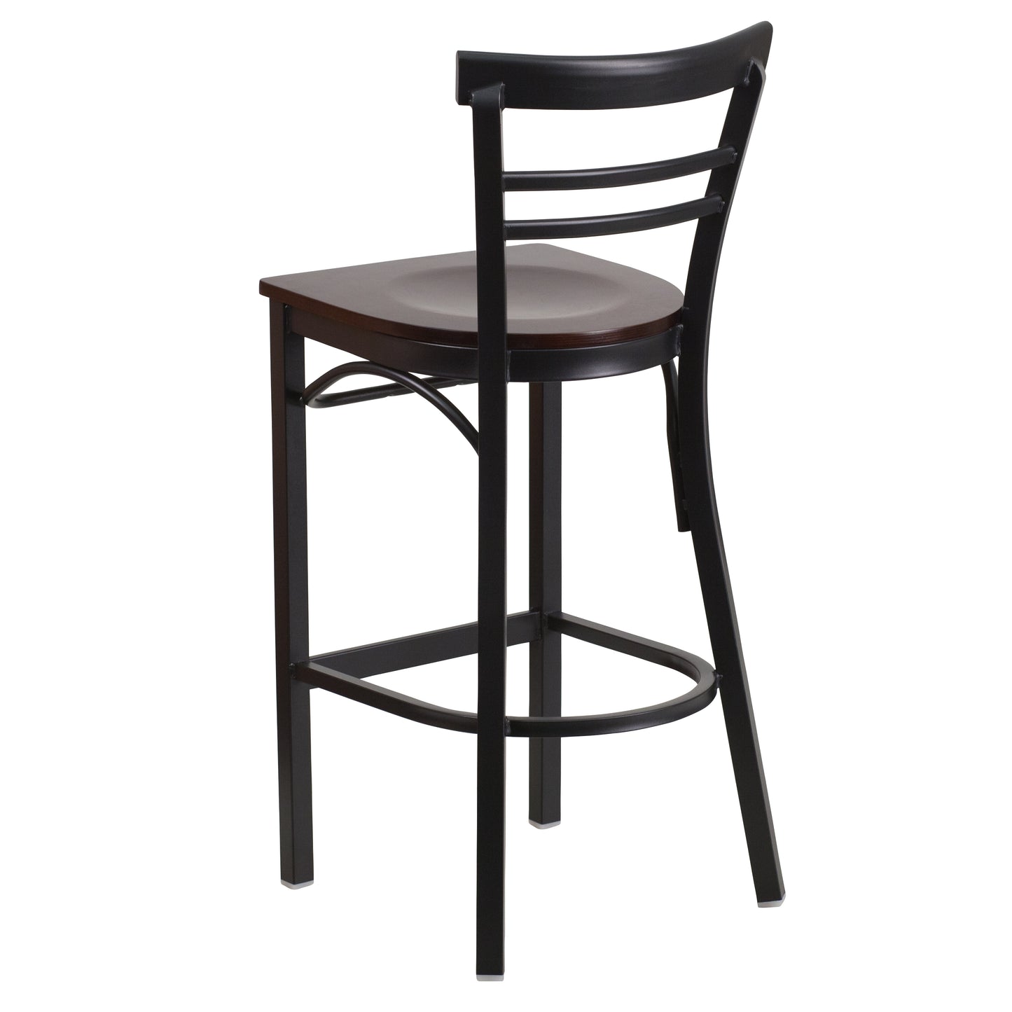 HERCULES Series Black Two-Slat Ladder Back Metal Restaurant Barstool - Walnut Wood Seat Walnut Wood Seat/Black Metal Frame