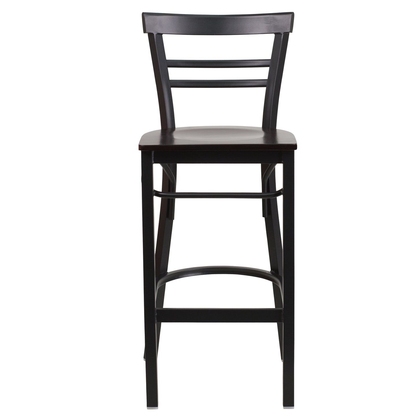 HERCULES Series Black Two-Slat Ladder Back Metal Restaurant Barstool - Walnut Wood Seat Walnut Wood Seat/Black Metal Frame