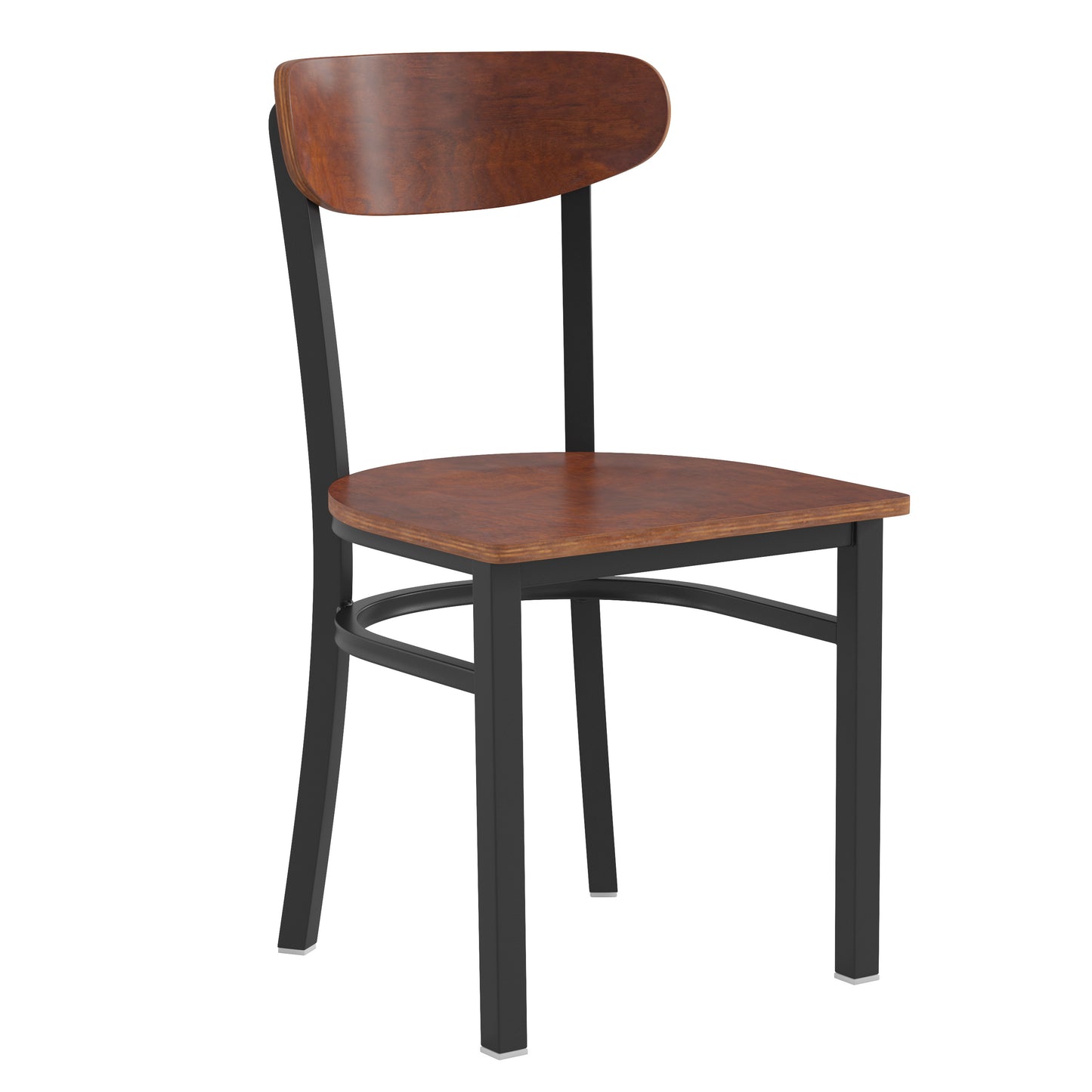 Wright Commercial Grade Dining Chair with 500 LB. Capacity Black Steel Frame, Solid Wood Seat, and Boomerang Back, Walnut Finish Walnut