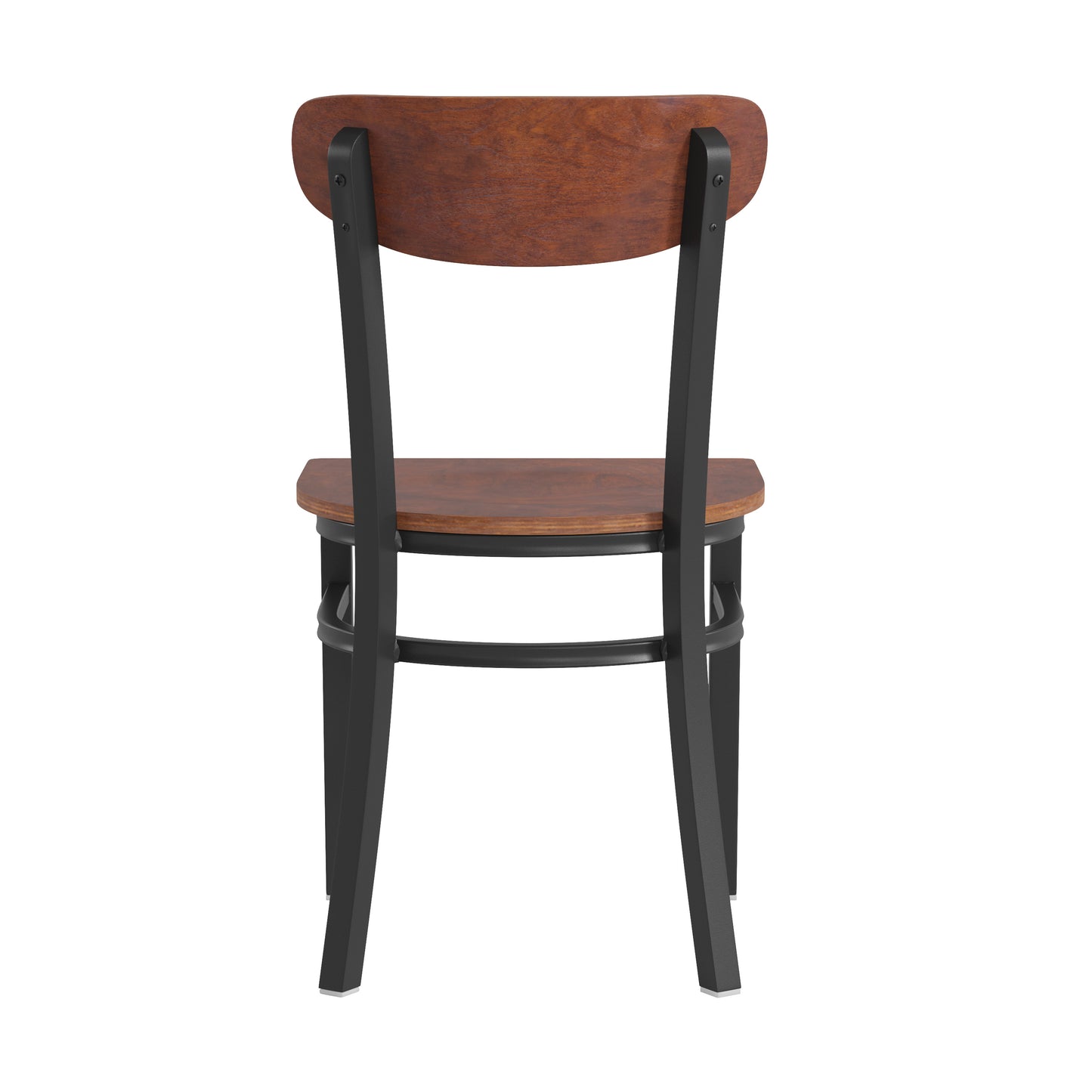 Wright Commercial Grade Dining Chair with 500 LB. Capacity Black Steel Frame, Solid Wood Seat, and Boomerang Back, Walnut Finish Walnut