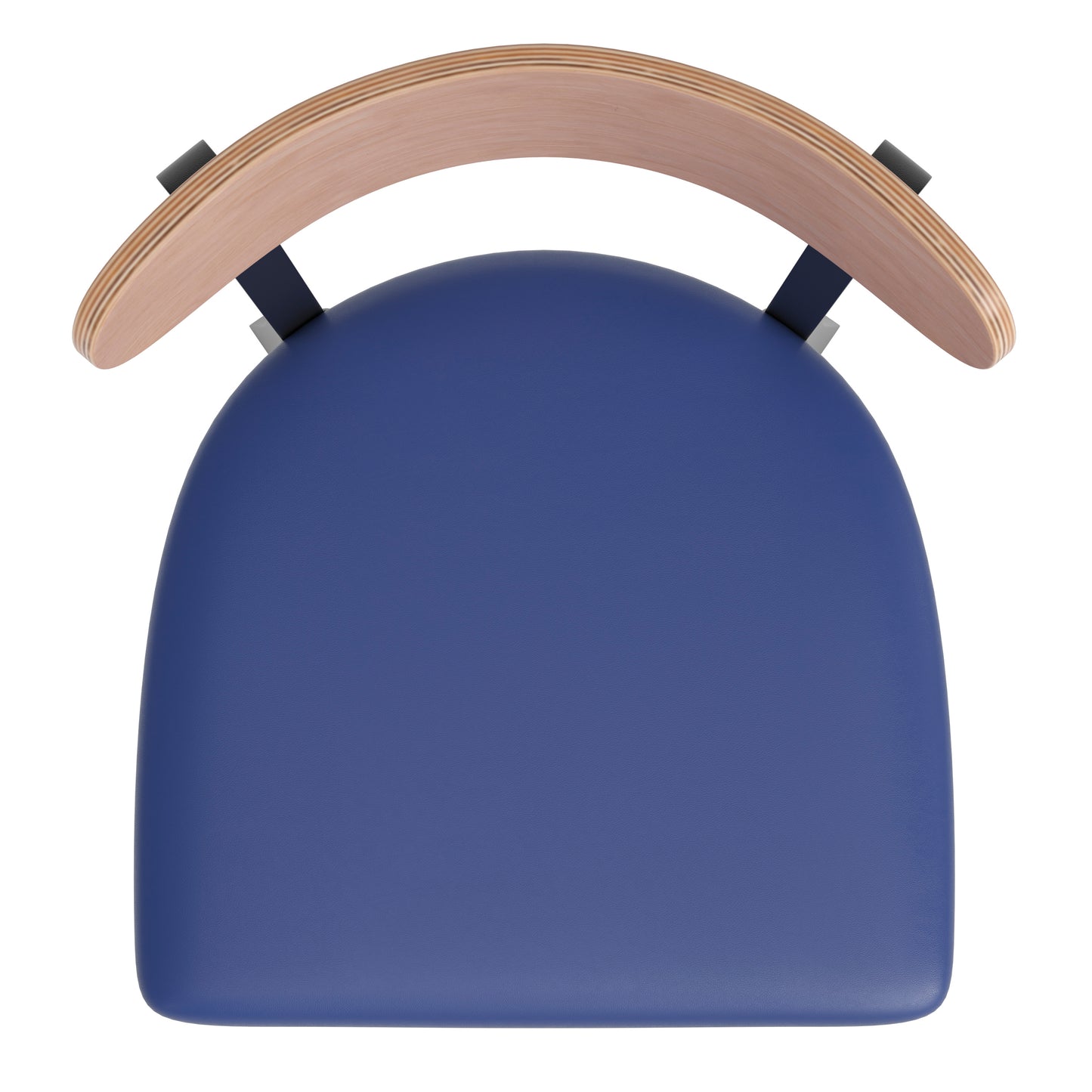 Wright Commercial Barstool with 500 LB. Capacity Black Steel Frame, Natural Birch Finish Wooden Boomerang Back, and Blue Vinyl Seat Natural Birch Wood Back/Blue Vinyl Seat