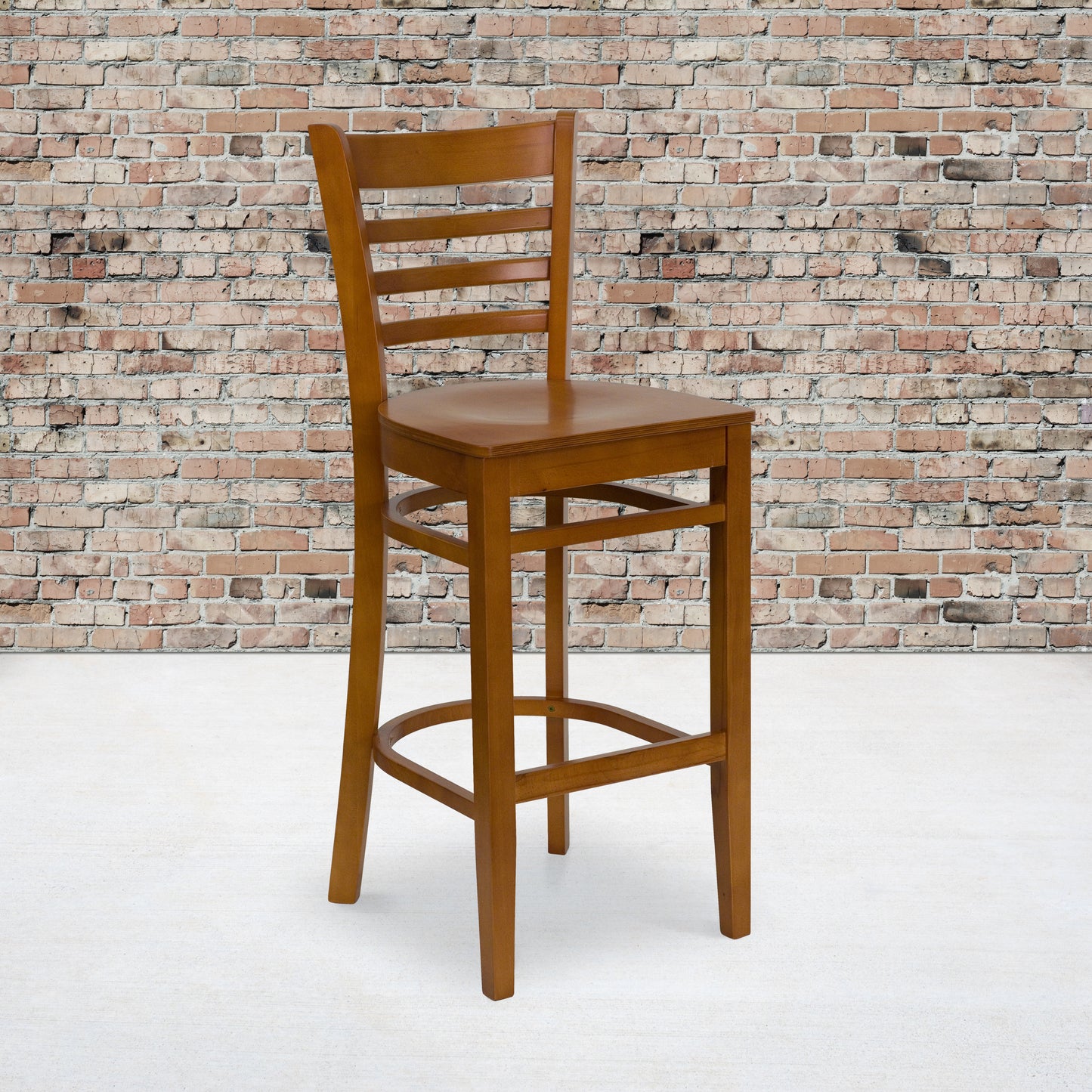 HERCULES Series Ladder Back Cherry Wood Restaurant Barstool Cherry Wood Seat/Cherry Wood Frame