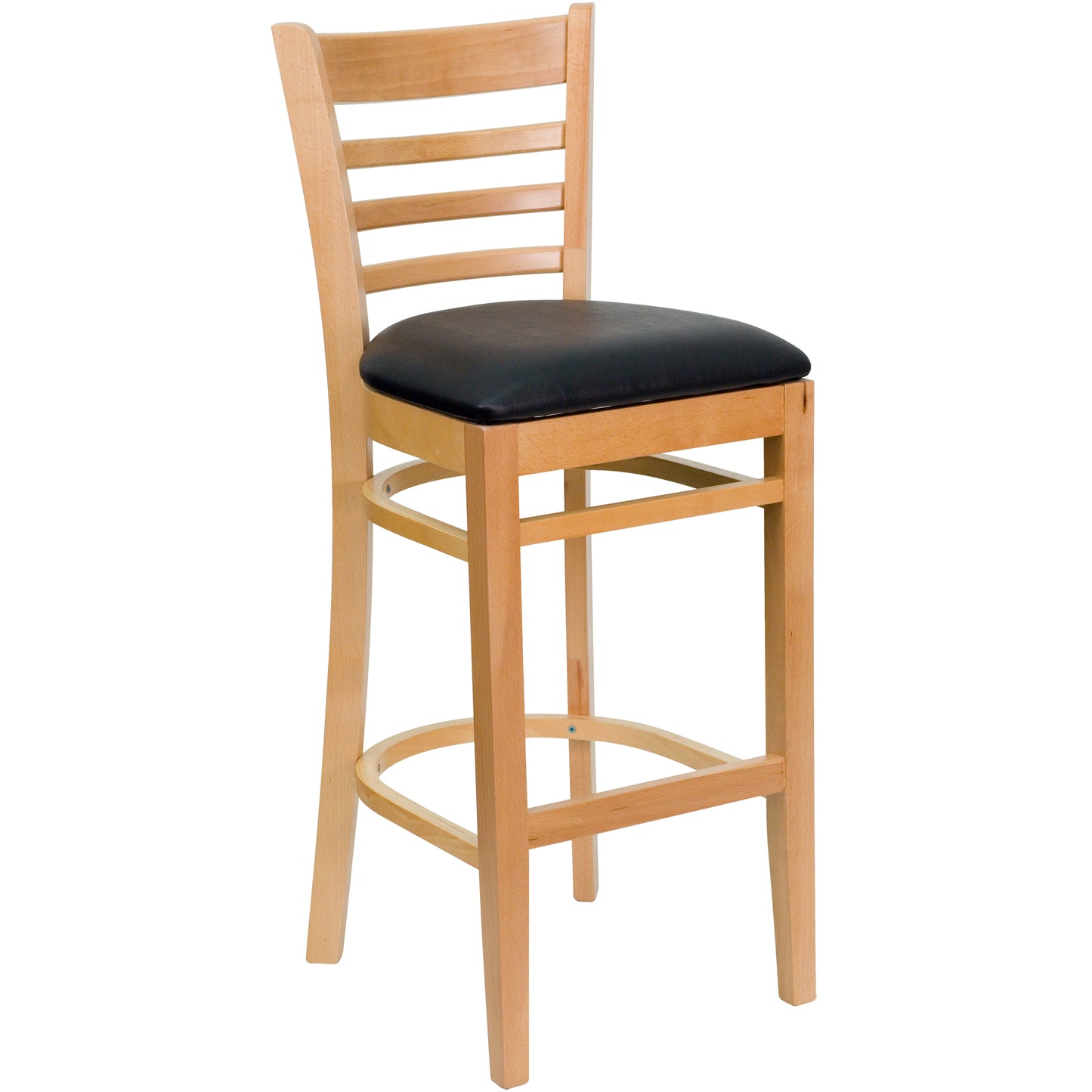 HERCULES Series Ladder Back Natural Wood Restaurant Barstool - Black Vinyl Seat Black Vinyl Seat/Natural Wood Frame XU-DGW0005BARLAD-NAT-BLKV-GG