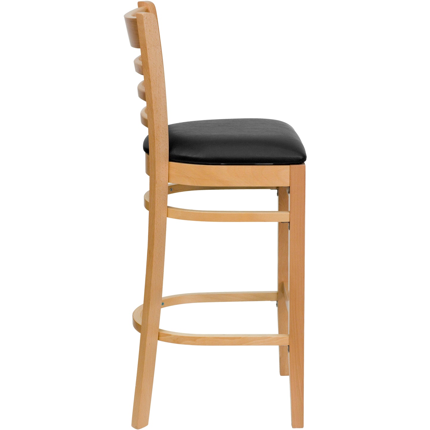HERCULES Series Ladder Back Natural Wood Restaurant Barstool - Black Vinyl Seat Black Vinyl Seat/Natural Wood Frame XU-DGW0005BARLAD-NAT-BLKV-GG