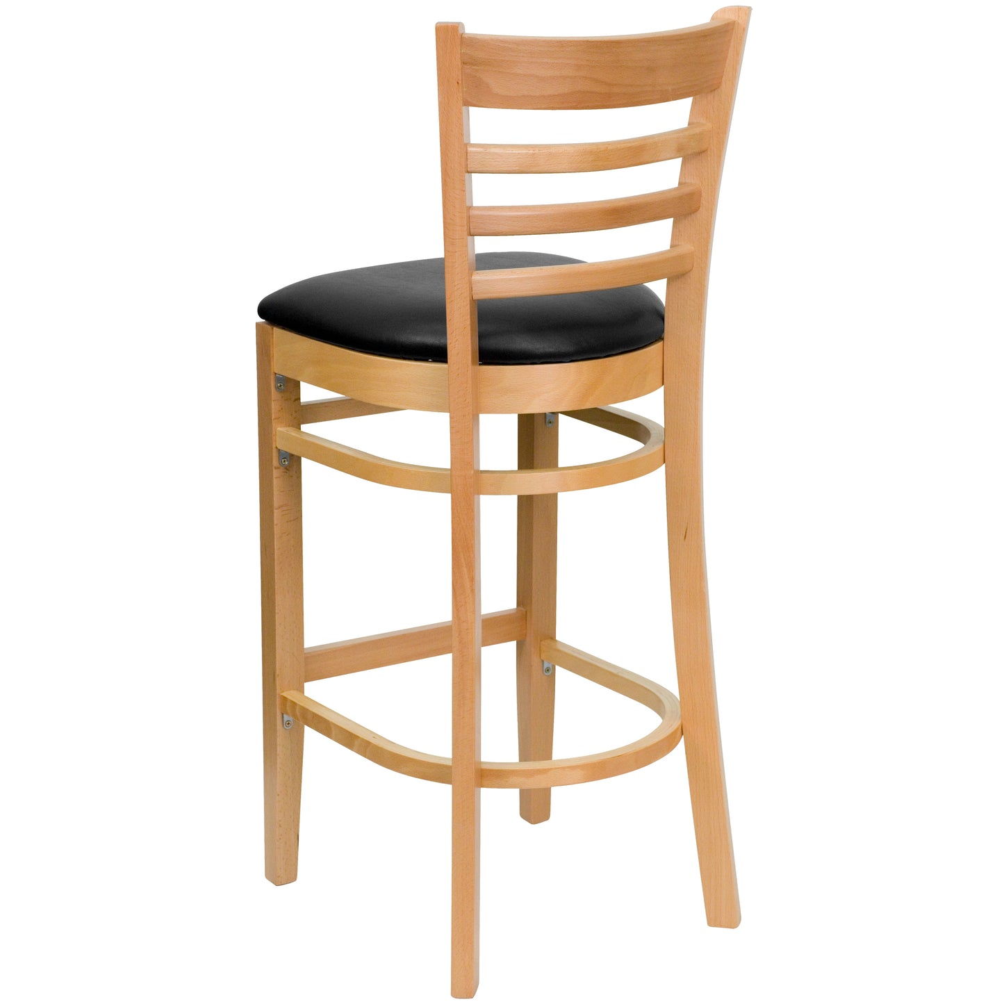 HERCULES Series Ladder Back Natural Wood Restaurant Barstool - Black Vinyl Seat Black Vinyl Seat/Natural Wood Frame XU-DGW0005BARLAD-NAT-BLKV-GG