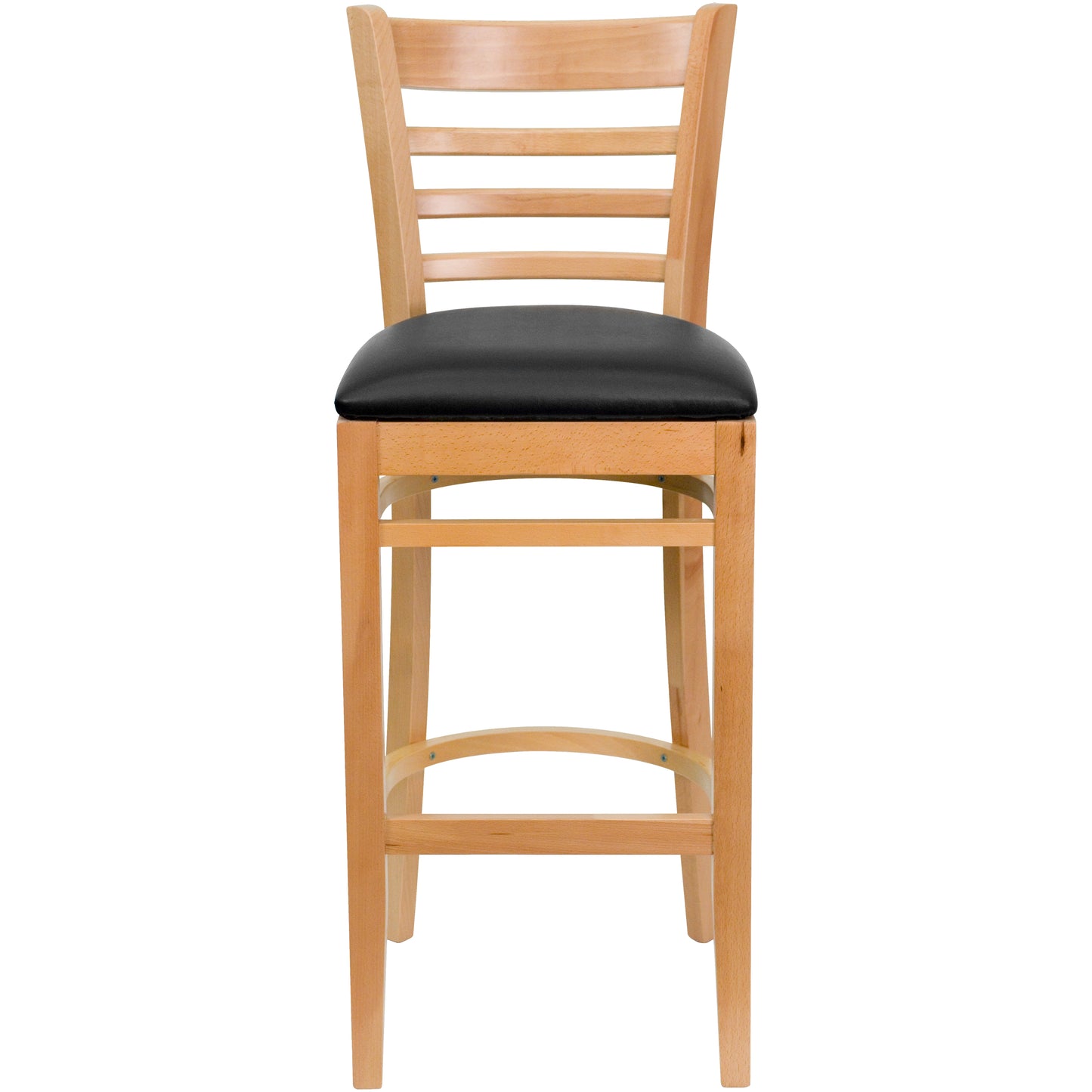 HERCULES Series Ladder Back Natural Wood Restaurant Barstool - Black Vinyl Seat Black Vinyl Seat/Natural Wood Frame XU-DGW0005BARLAD-NAT-BLKV-GG