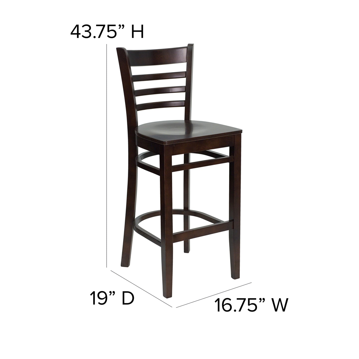 HERCULES Series Ladder Back Walnut Wood Restaurant Barstool Walnut Wood Seat/Walnut Wood Frame