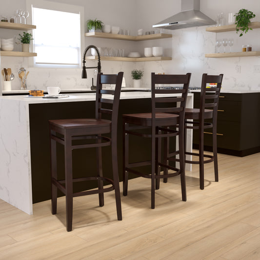HERCULES Series Ladder Back Walnut Wood Restaurant Barstool Walnut Wood Seat/Walnut Wood Frame