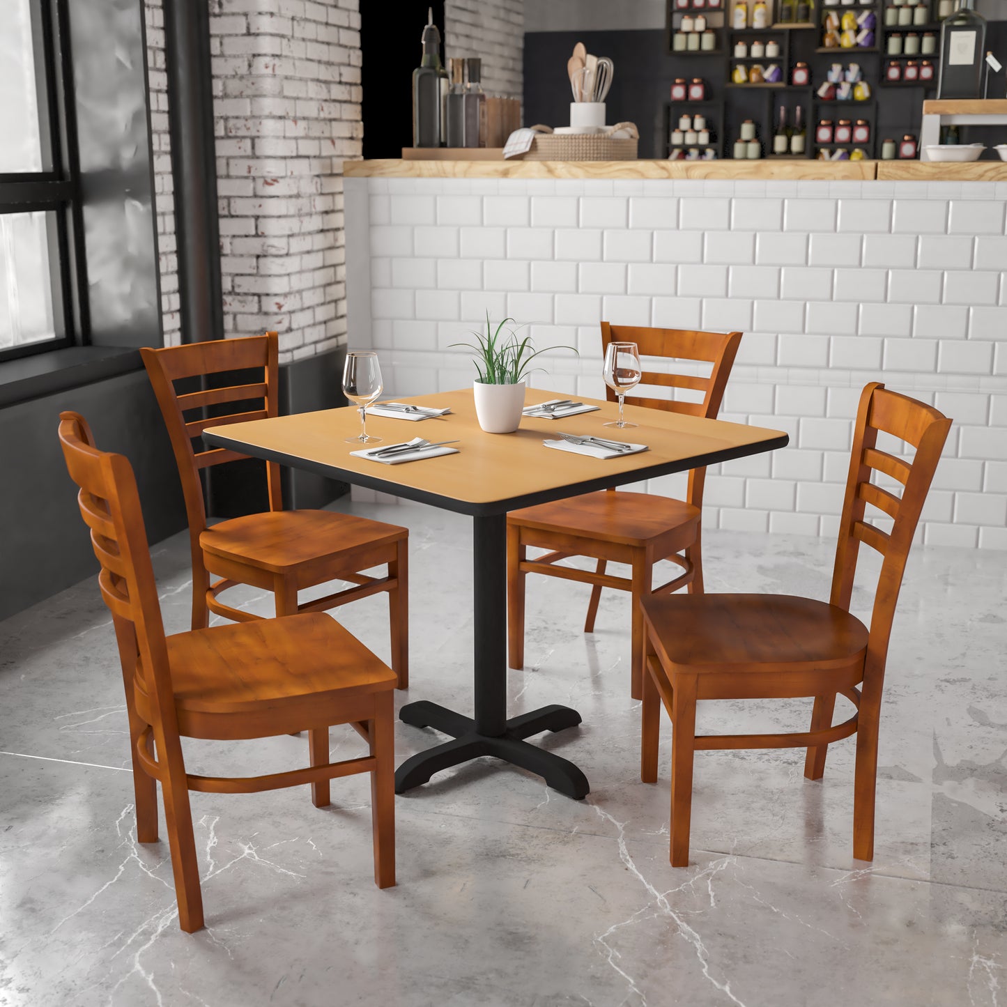 HERCULES Series Ladder Back Cherry Wood Restaurant Chair Cherry Wood Seat/Cherry Wood Frame