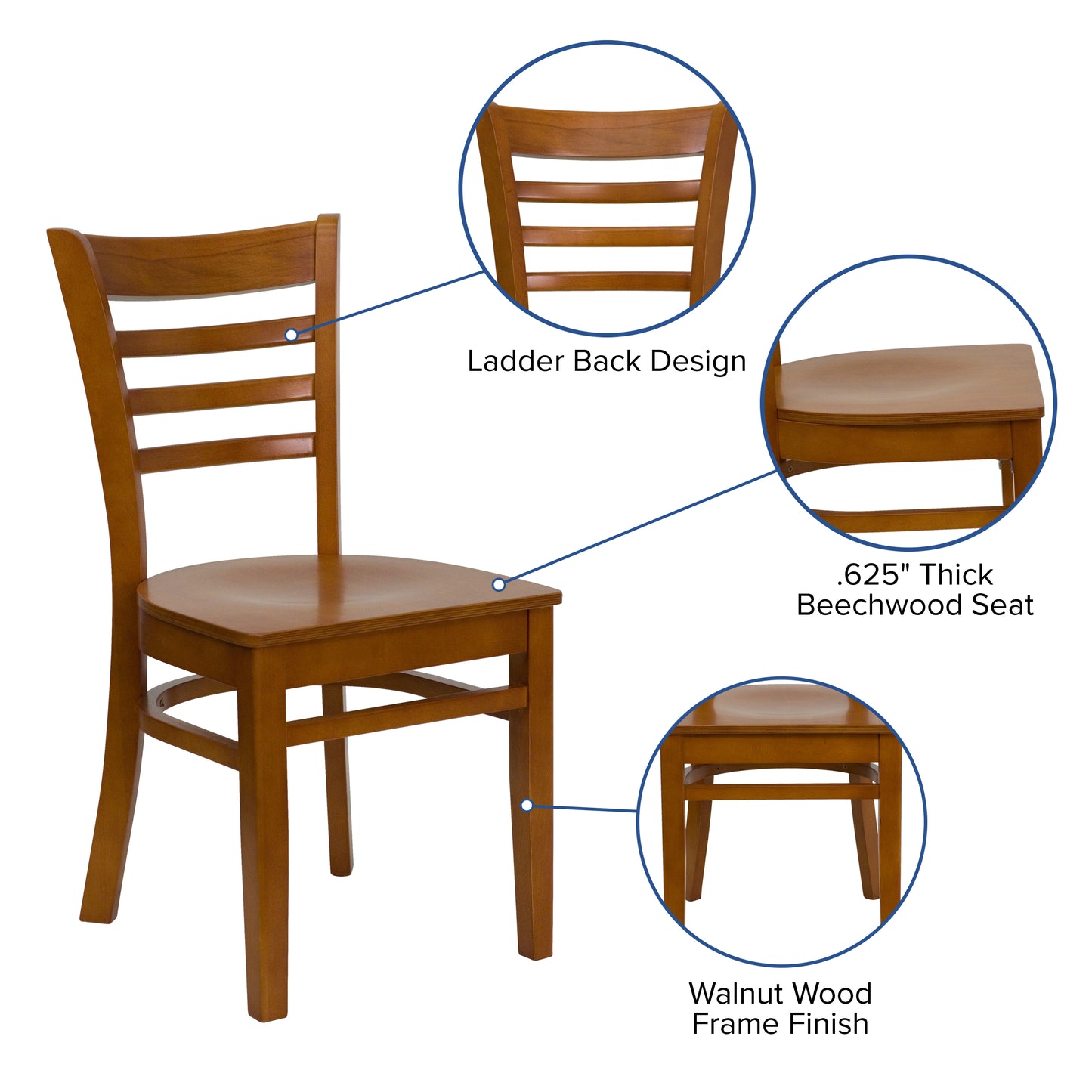 HERCULES Series Ladder Back Cherry Wood Restaurant Chair Cherry Wood Seat/Cherry Wood Frame