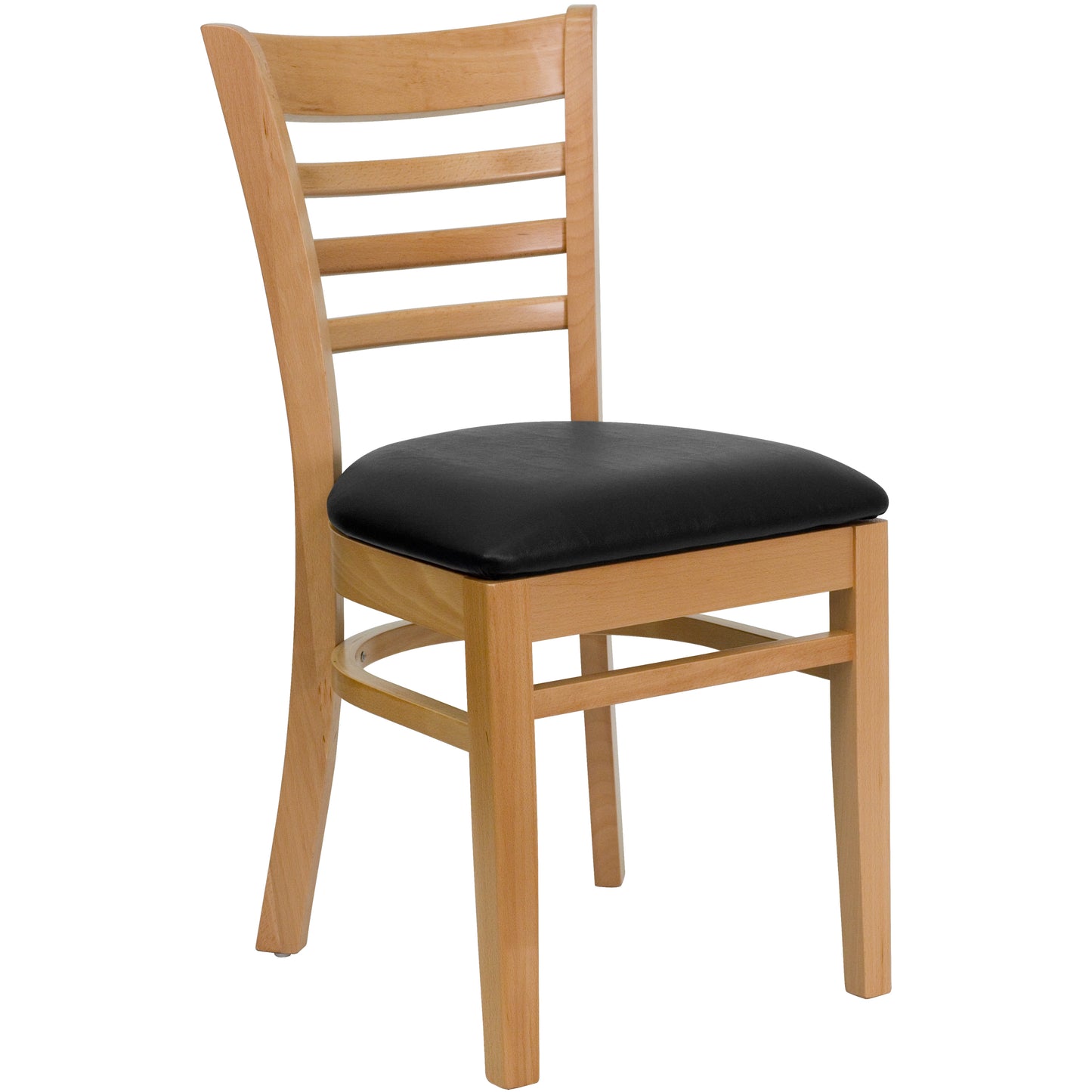 HERCULES Series Ladder Back Natural Wood Restaurant Chair - Black Vinyl Seat Black Vinyl Seat/Natural Wood Frame