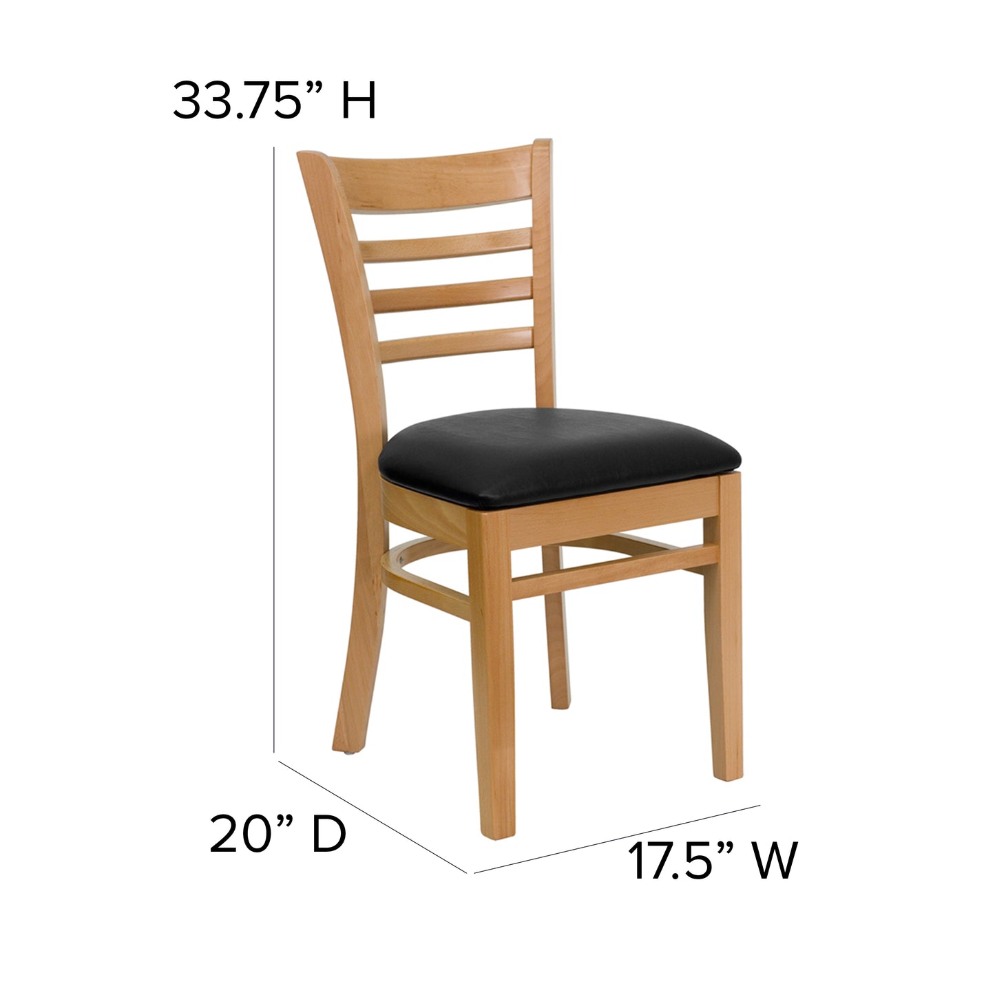 HERCULES Series Ladder Back Natural Wood Restaurant Chair - Black Vinyl Seat Black Vinyl Seat/Natural Wood Frame