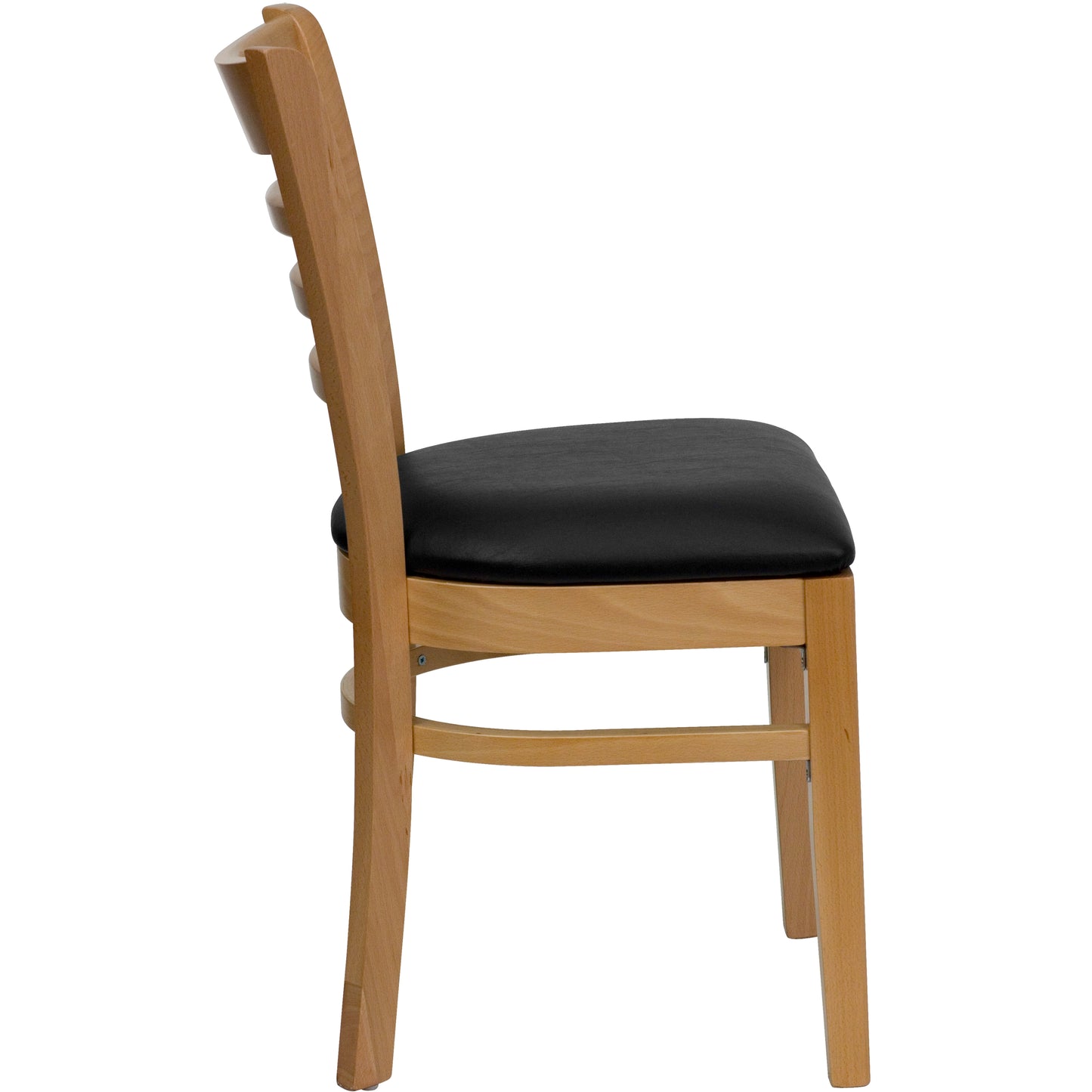 HERCULES Series Ladder Back Natural Wood Restaurant Chair - Black Vinyl Seat Black Vinyl Seat/Natural Wood Frame