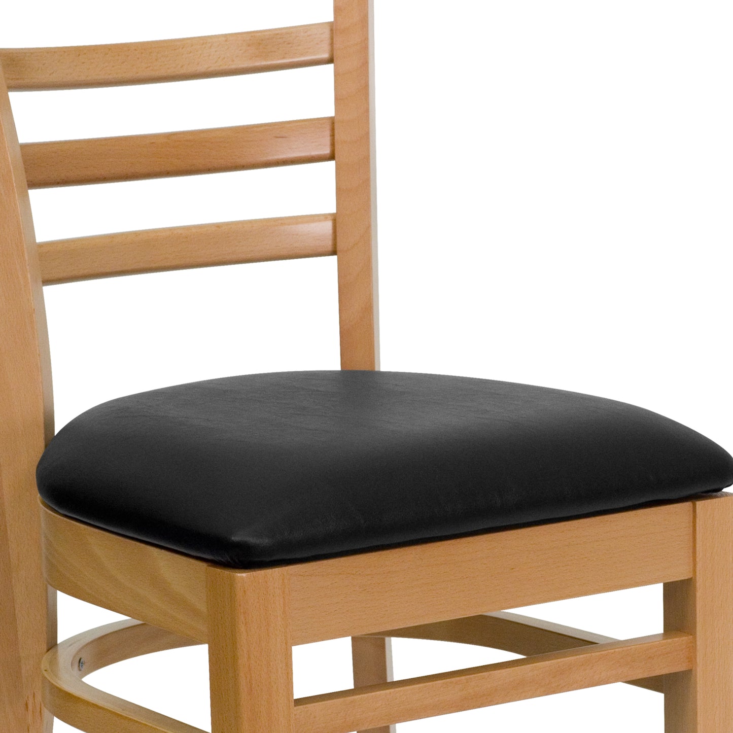 HERCULES Series Ladder Back Natural Wood Restaurant Chair - Black Vinyl Seat Black Vinyl Seat/Natural Wood Frame