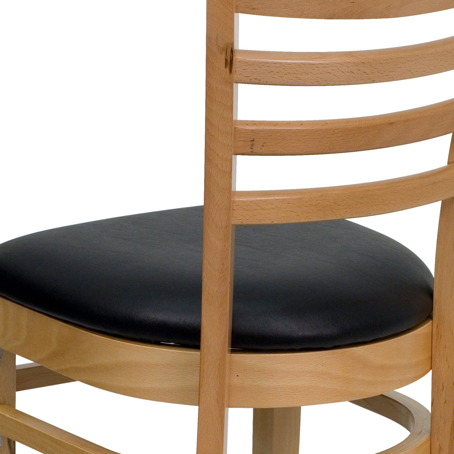 HERCULES Series Ladder Back Natural Wood Restaurant Chair - Black Vinyl Seat Black Vinyl Seat/Natural Wood Frame