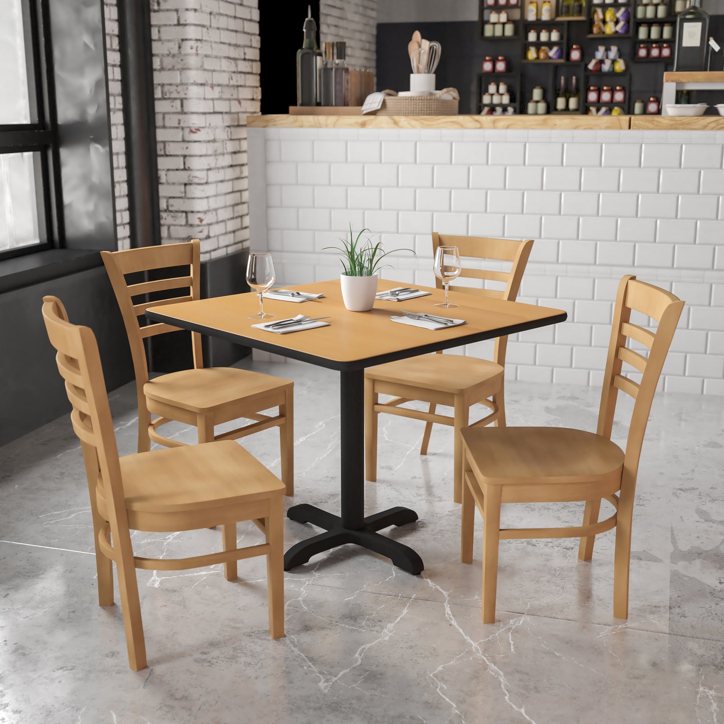HERCULES Series Ladder Back Natural Wood Restaurant Chair Natural Wood Seat/Natural Wood Frame