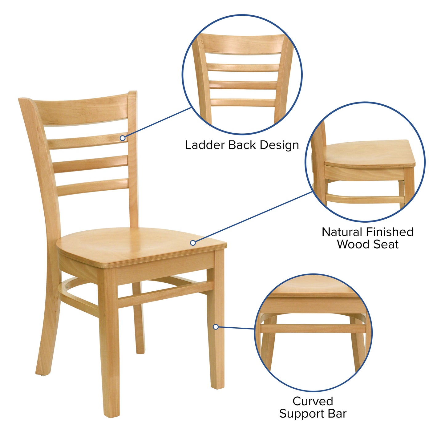 HERCULES Series Ladder Back Natural Wood Restaurant Chair Natural Wood Seat/Natural Wood Frame