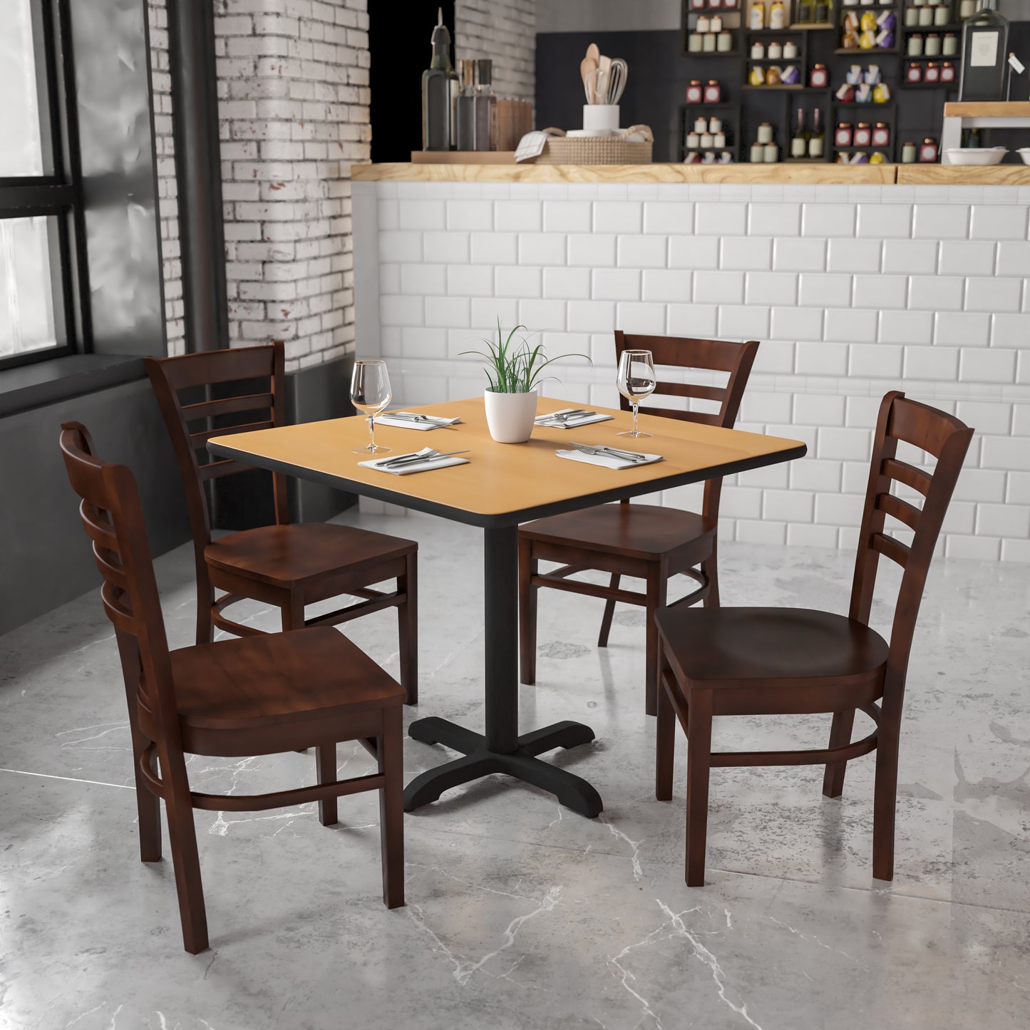 HERCULES Series Ladder Back Walnut Wood Restaurant Chair Walnut Wood Seat/Walnut Wood Frame
