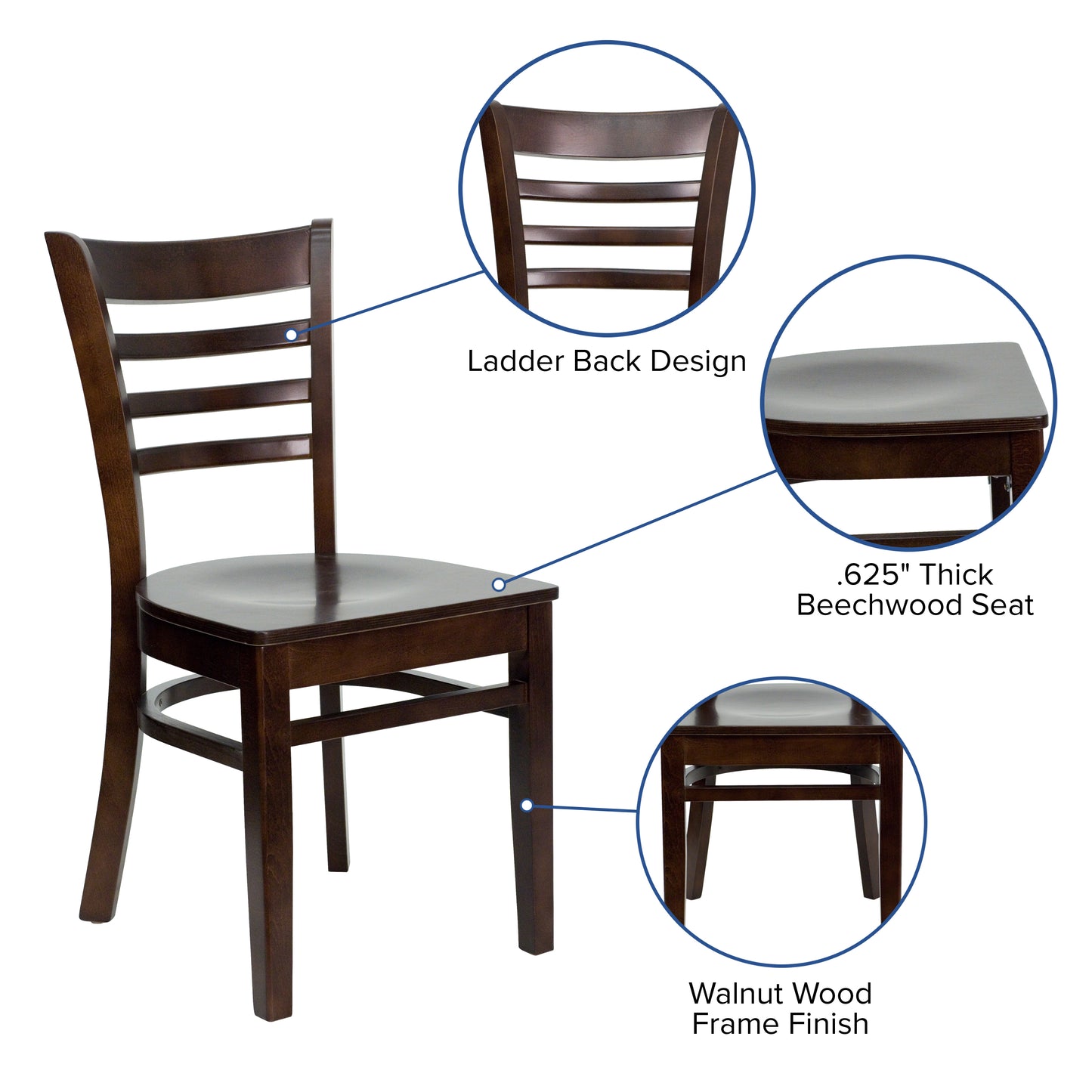 HERCULES Series Ladder Back Walnut Wood Restaurant Chair Walnut Wood Seat/Walnut Wood Frame