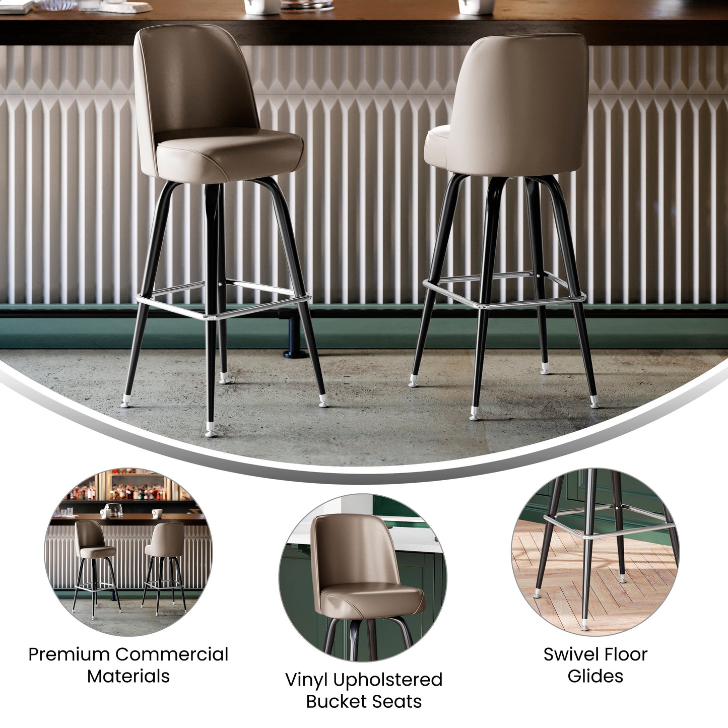 James Commercial Grade Metal Barstool with Beige Swivel Bucket Seat Beige