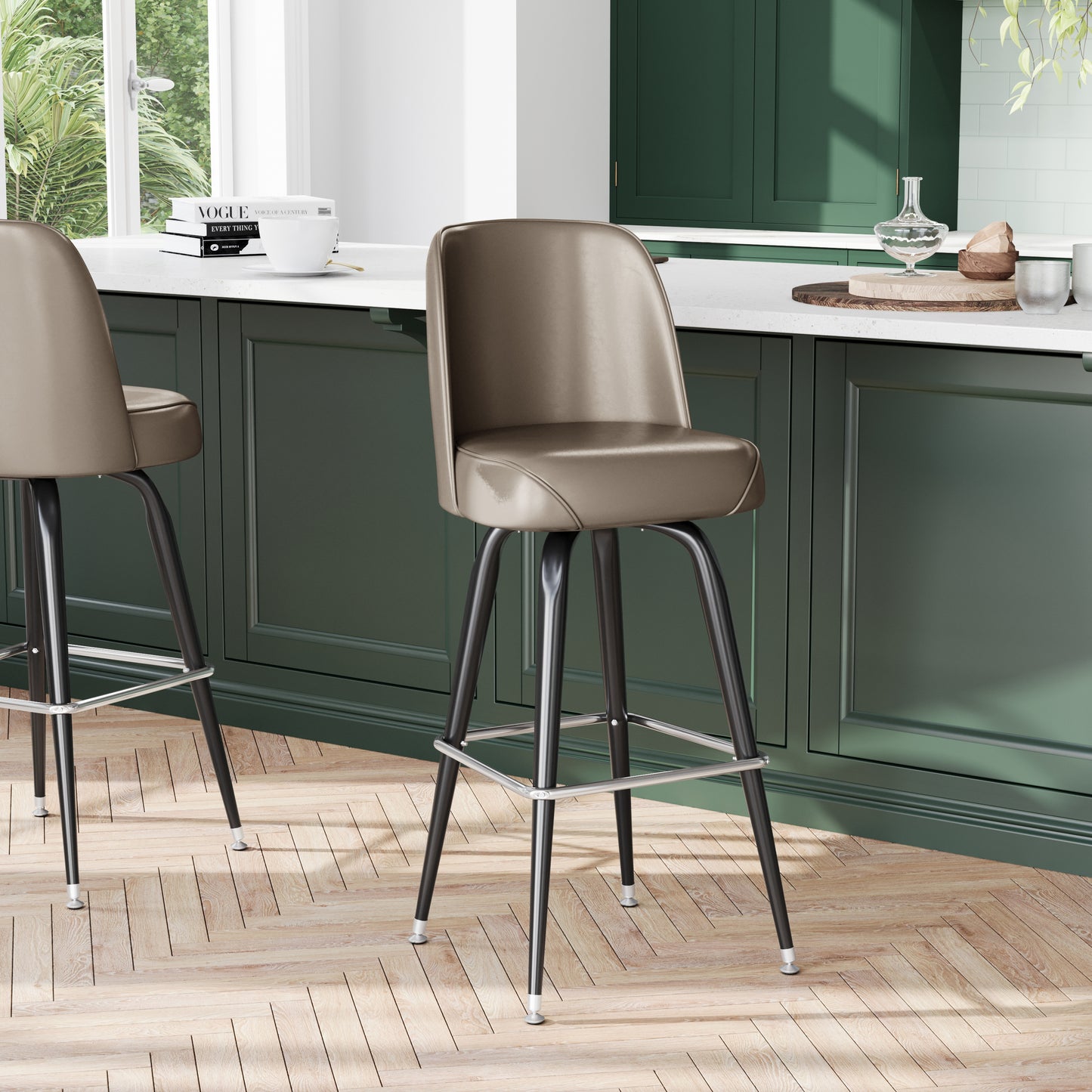 James Commercial Grade Metal Barstool with Beige Swivel Bucket Seat Beige