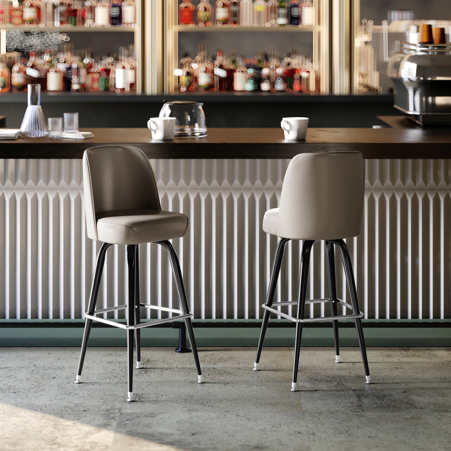 James Commercial Grade Metal Barstool with Beige Swivel Bucket Seat Beige