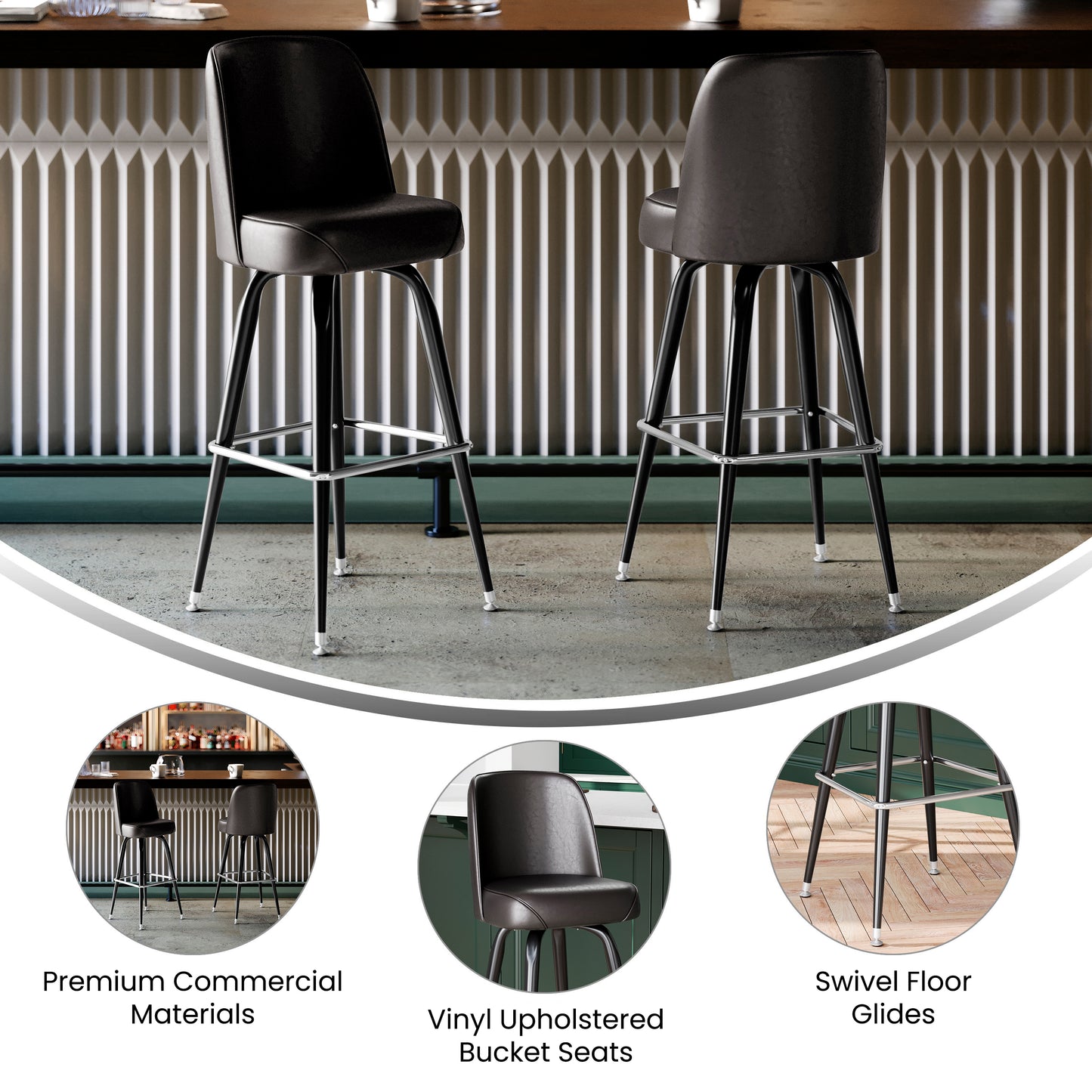 James Commercial Grade Metal Barstool with Dark Brown Swivel Bucket Seat Dark Brown