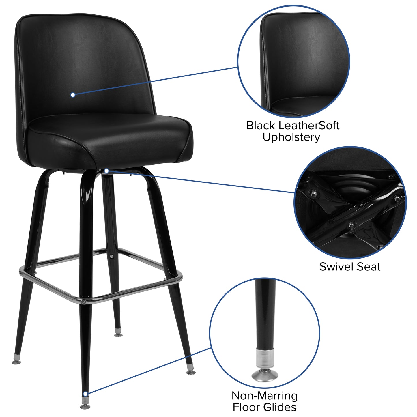 James Metal Barstool with Swivel Bucket Seat Black