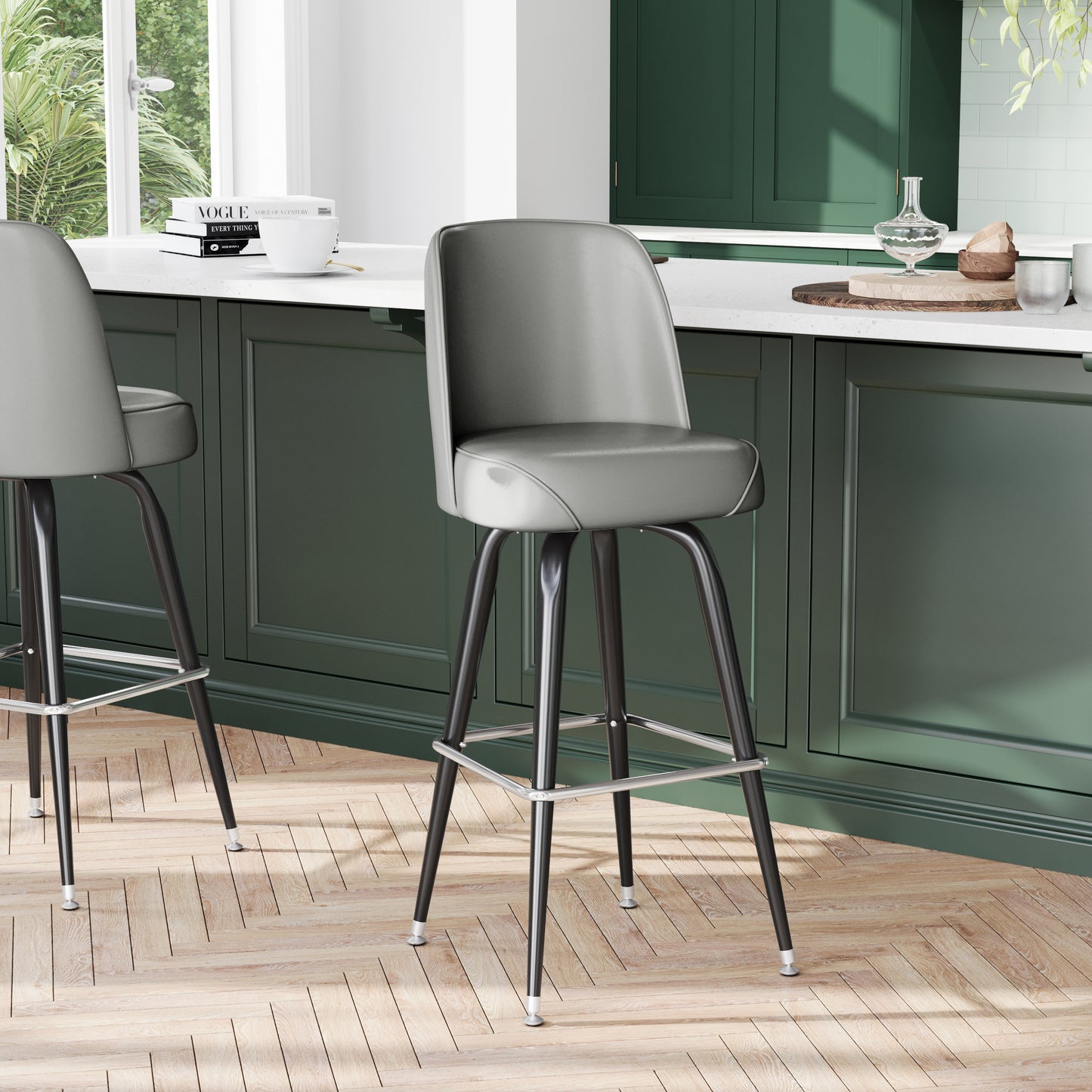 James Commercial Grade Metal Barstool with Gray Swivel Bucket Seat Gray