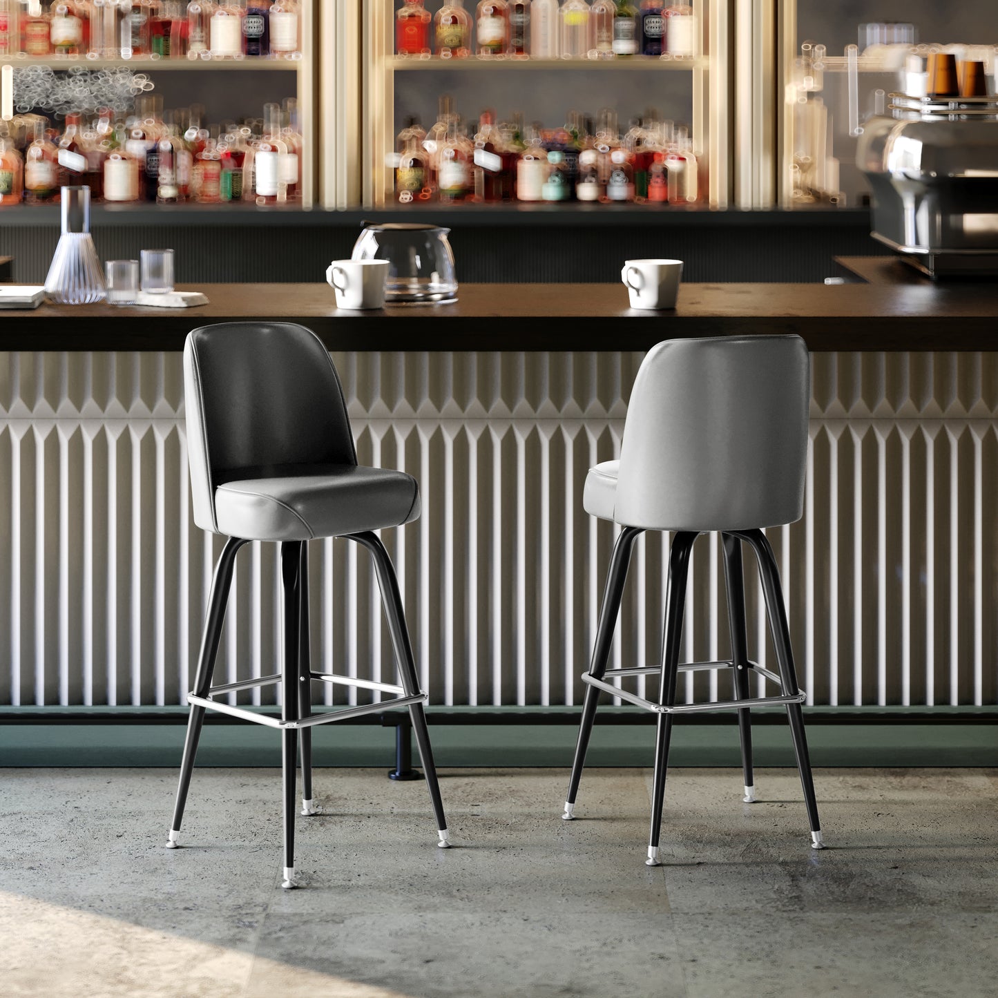 James Commercial Grade Metal Barstool with Gray Swivel Bucket Seat Gray