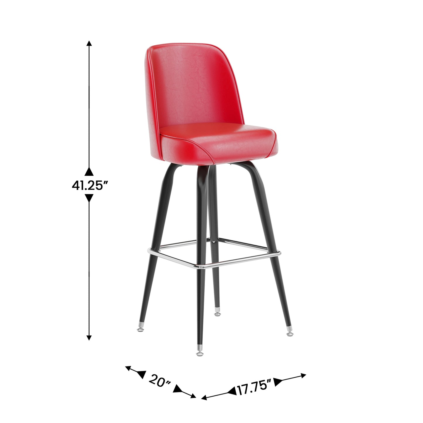 James Commercial Grade Metal Barstool with Red Swivel Bucket Seat Red