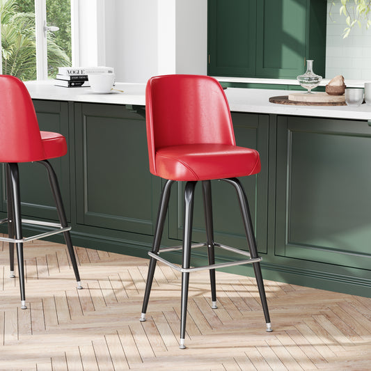 James Commercial Grade Metal Barstool with Red Swivel Bucket Seat Red