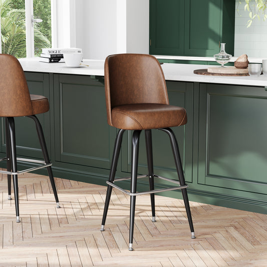 James Commercial Grade Metal Barstool with Weathered Brown Swivel Bucket Seat Weathered Brown