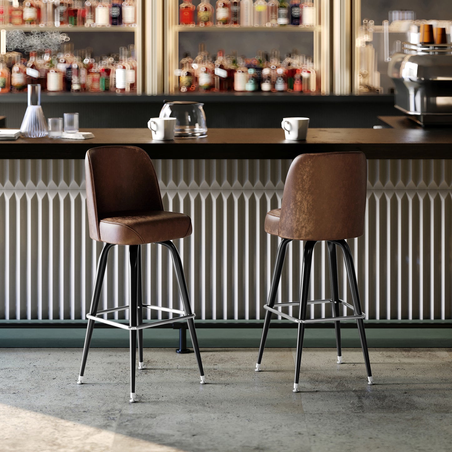 James Commercial Grade Metal Barstool with Weathered Brown Swivel Bucket Seat Weathered Brown