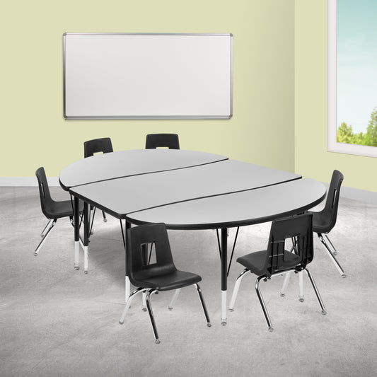 Emmy 76" Oval Wave Flexible Laminate Activity Table Set with 14" Student Stack Chairs, Grey/Black Grey