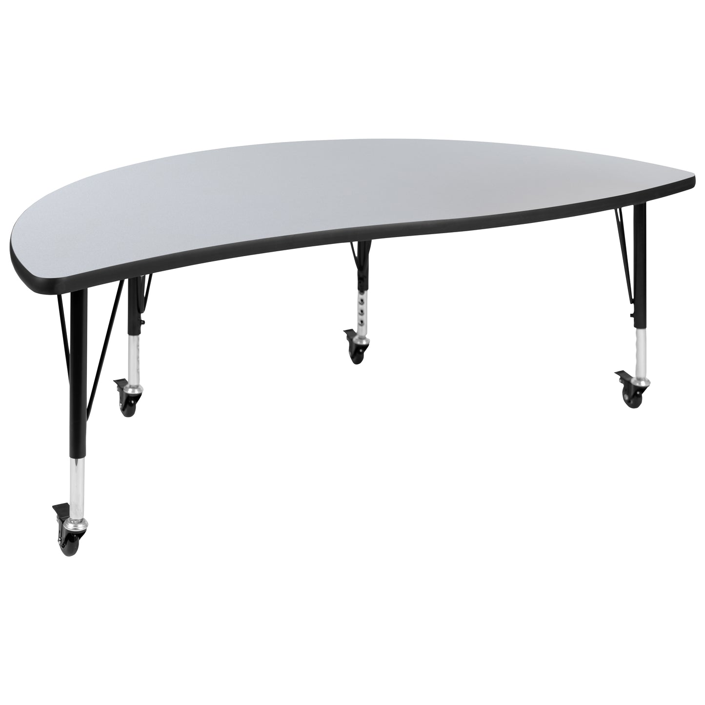 Emmy Mobile 86" Oval Wave Flexible Laminate Activity Table Set with 14" Student Stack Chairs, Grey/Black Grey XU-GRP-14CH-A3060CON-60-GY-T-P-CAS-GG