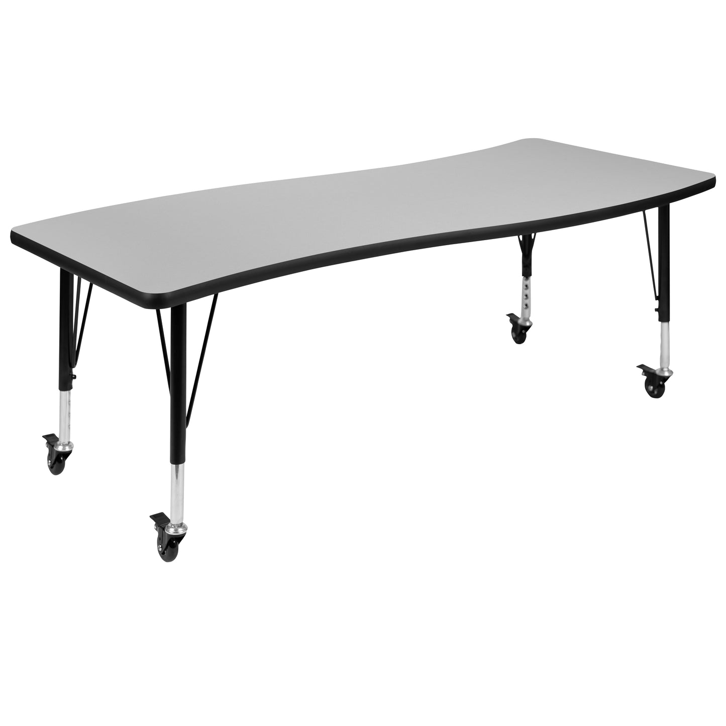 Emmy Mobile 86" Oval Wave Flexible Laminate Activity Table Set with 14" Student Stack Chairs, Grey/Black Grey XU-GRP-14CH-A3060CON-60-GY-T-P-CAS-GG