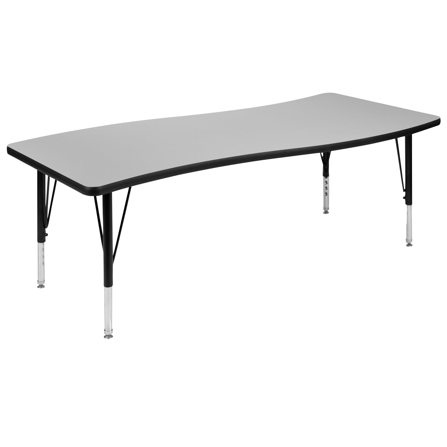 Emmy 86" Oval Wave Flexible Laminate Activity Table Set with 14" Student Stack Chairs, Grey/Black Grey XU-GRP-14CH-A3060CON-60-GY-T-P-GG